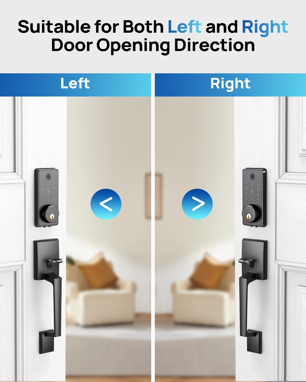 Blacksmith Keyless Entry Door Lock 0.1S Unlock Smart Door Locks For Front Door Set With Front Door Handle, App Unlock, Easy Installation For Front Doors, Hotels, Vacation Rental Homes, Property