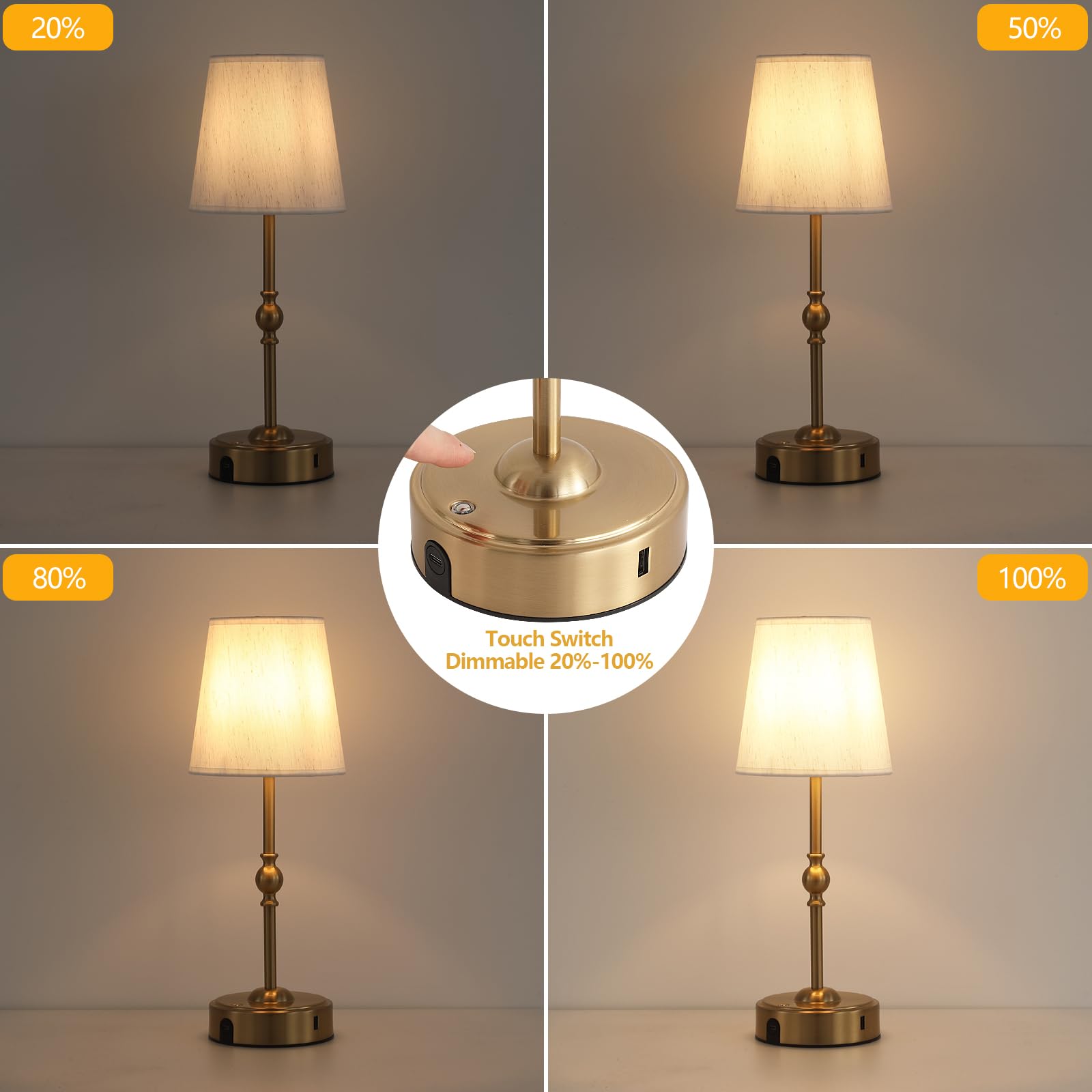 Meixisue Cordless Rechargeable Led Table Lamp,Nightstand Lamp,Antique Brass Portables Outdoor Desk Lamp,With10000Mah Battery Dimmer,For Bedroom Bedside Balcony Camping Bar Rv Home Decor