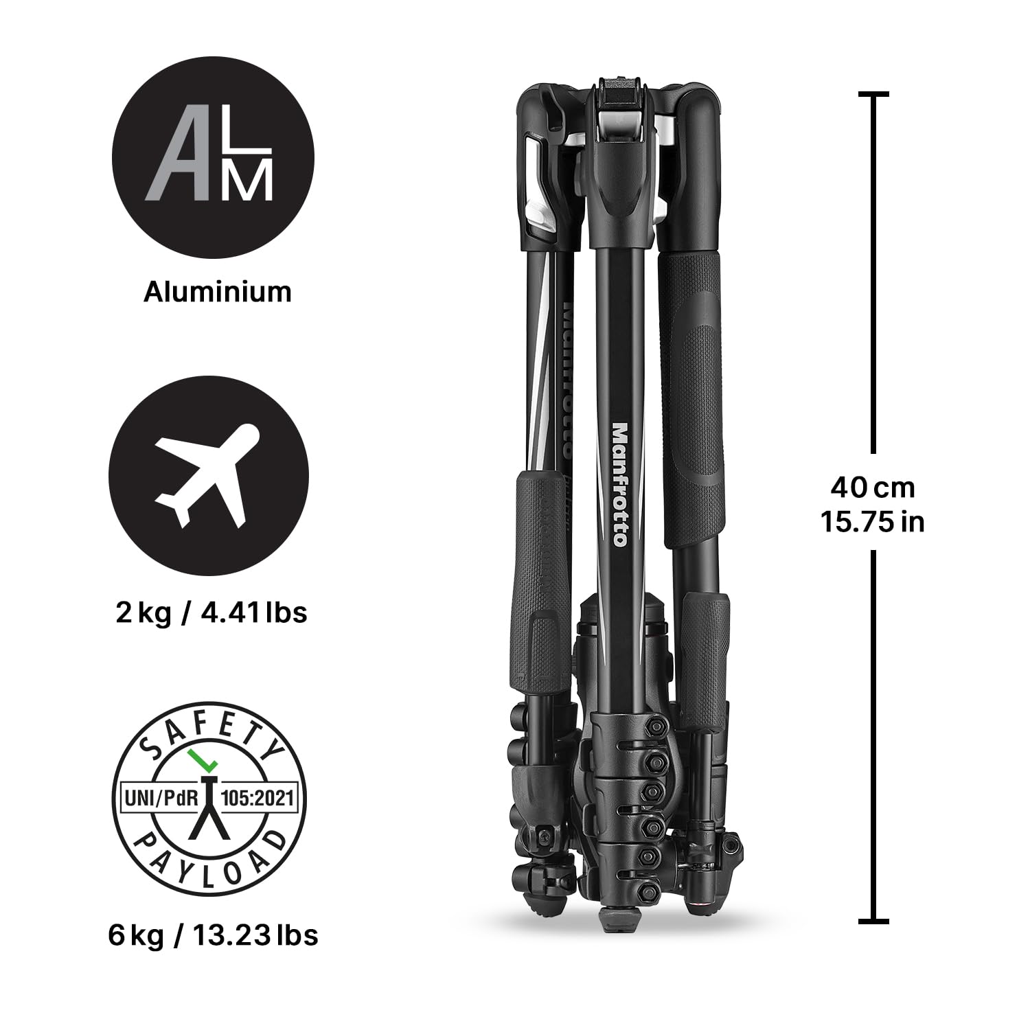 Manfrotto Be Advanced 3-Way Tripod Kit, Tripod And Fluid Head In Aluminium For Cameras And Camcorders Up To 6 Kg, Ultra-Compact, Photo Accessories For Dslr, Csc, Mirrorless, Photo And Video