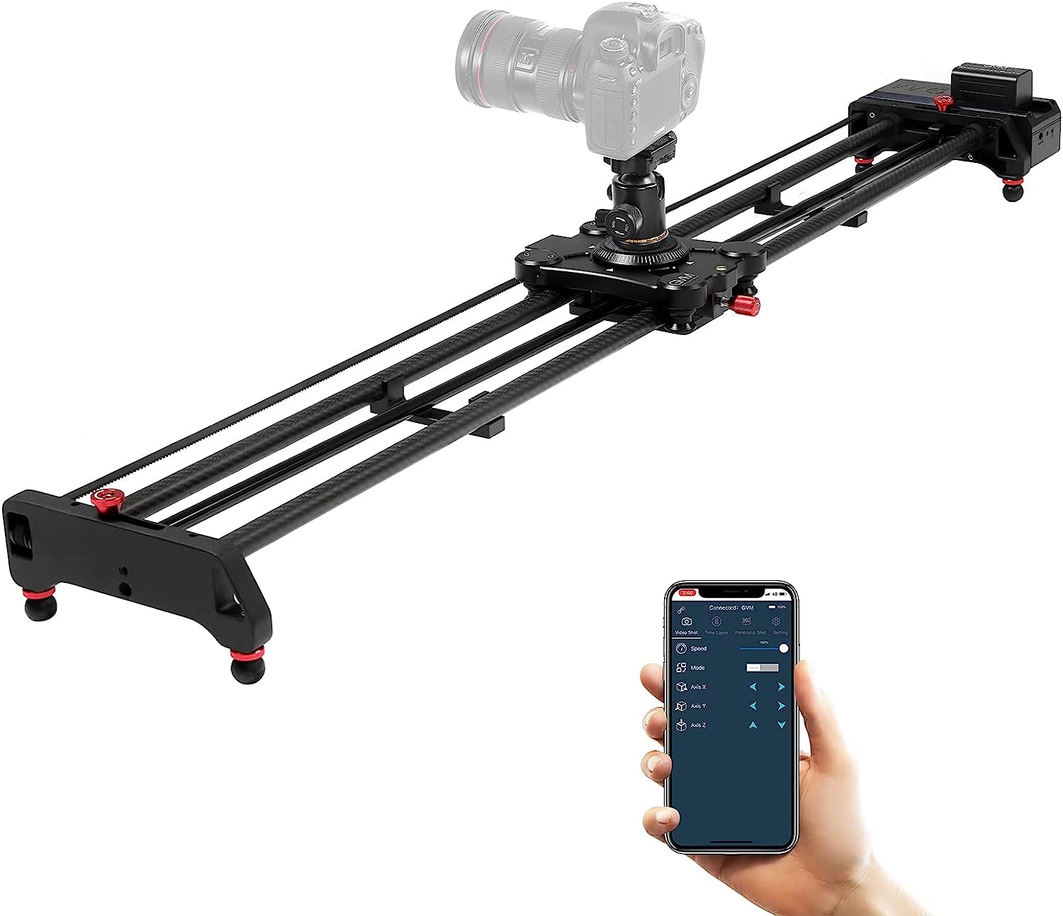 Gvm 48"/120Cm Motorized Camera Slider, App Professional Carbon Fiber Dolly Rail Camera Slider, Motorized Time Lapse And Video Shot Follow Focus Shot And 120 Degree Panoramic Shooting