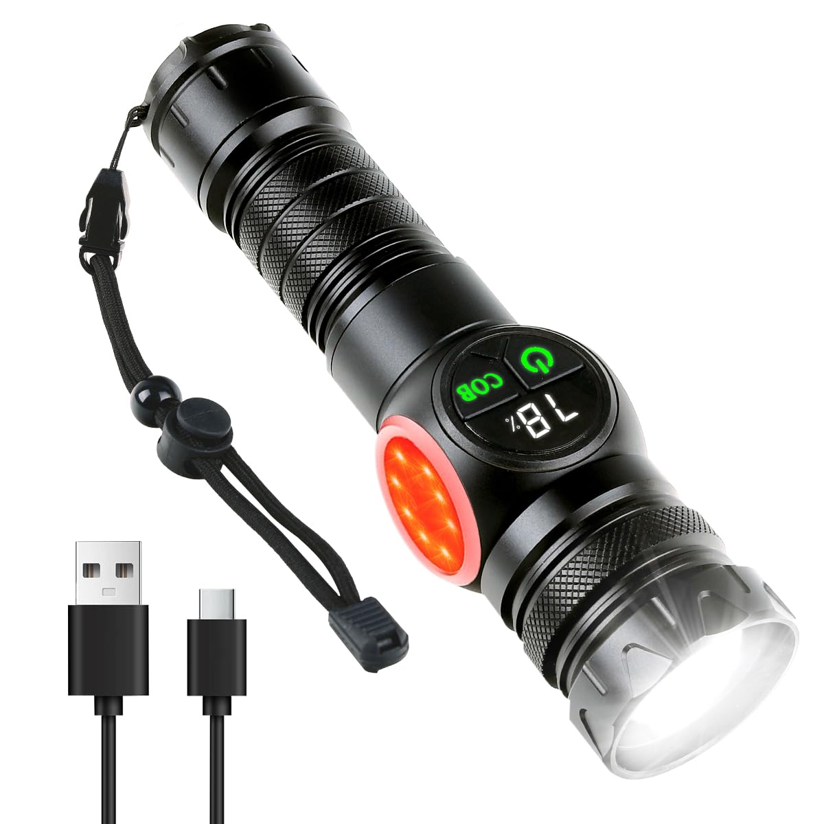 Gudoqi Flashlight Rechargeable With Led Power Display, Zoomable Flashlights High Lumens, 15-Hour Runtime, 9 Light Modes, Strong Side Light, Usb C Charging, Magnetic Base, For Hiking, Emergency