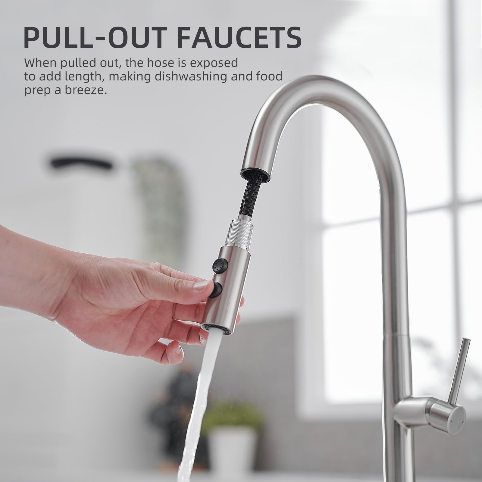 Bwe Kitchen Sink Faucet With Pull Down Sprayer High Arc Modern Kitchen Faucet Commercial Single Handle Stainless Steel Faucet For Kitchen Bar Rv With 10" Deck Plate,Brushed Nickel