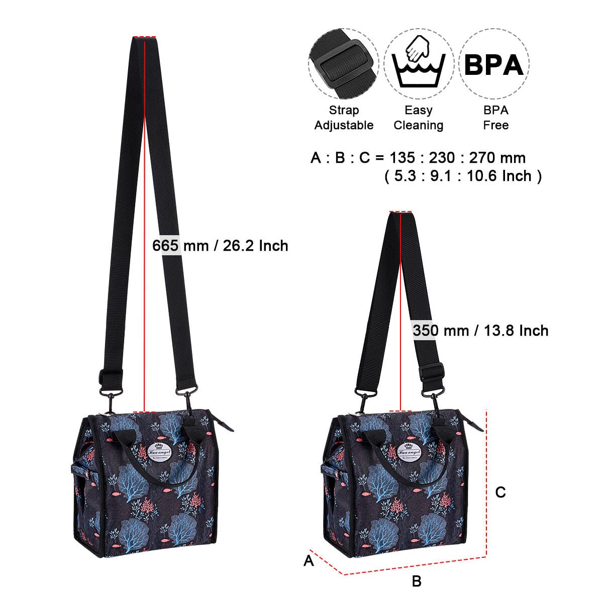 Hua Angel Insulated Lunch Bag, Leakproof Crossbody Lunch Tote Bag Thermal Cooler Bag