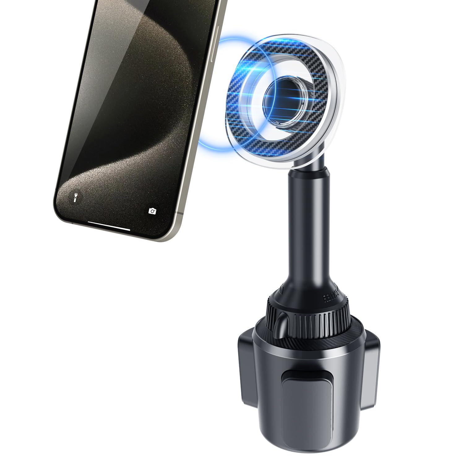 Oqtiq Phone Cup Holder For Car Mount Compatible With Magsafe, Quick Extension Long Arm And 360° Rotation - Stable & Secure For Iphone 12-16 Series