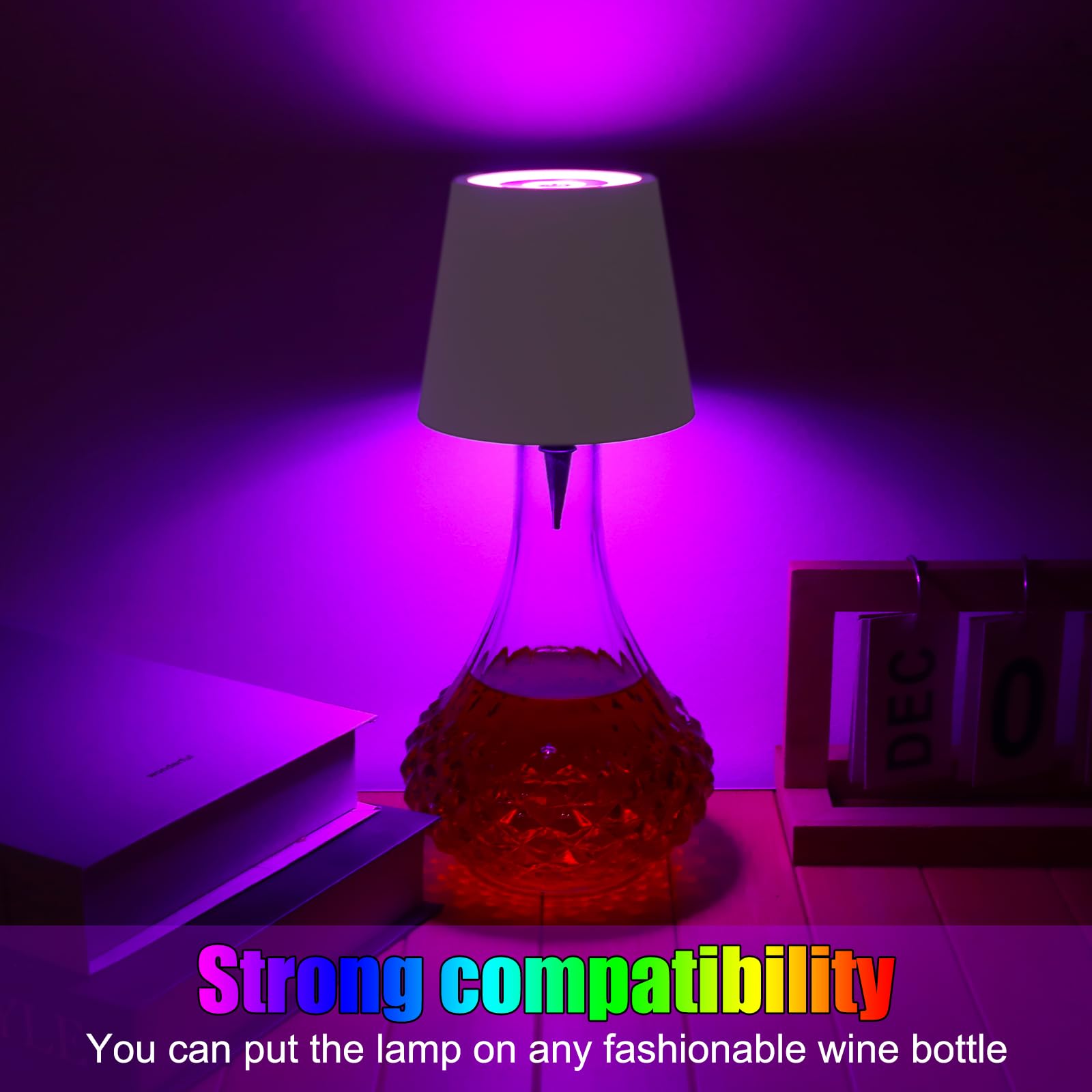 Tgxcf Wireless Bottle Lamp With Metal, Rgb Modes & 3 Color Stepless Dimming Wine Bottle Lamp Shade With 2500Mah Battery, Touch Led Rechargeable Dimmable Bottle Table Lamp, For Dining Room Bedroom Bar