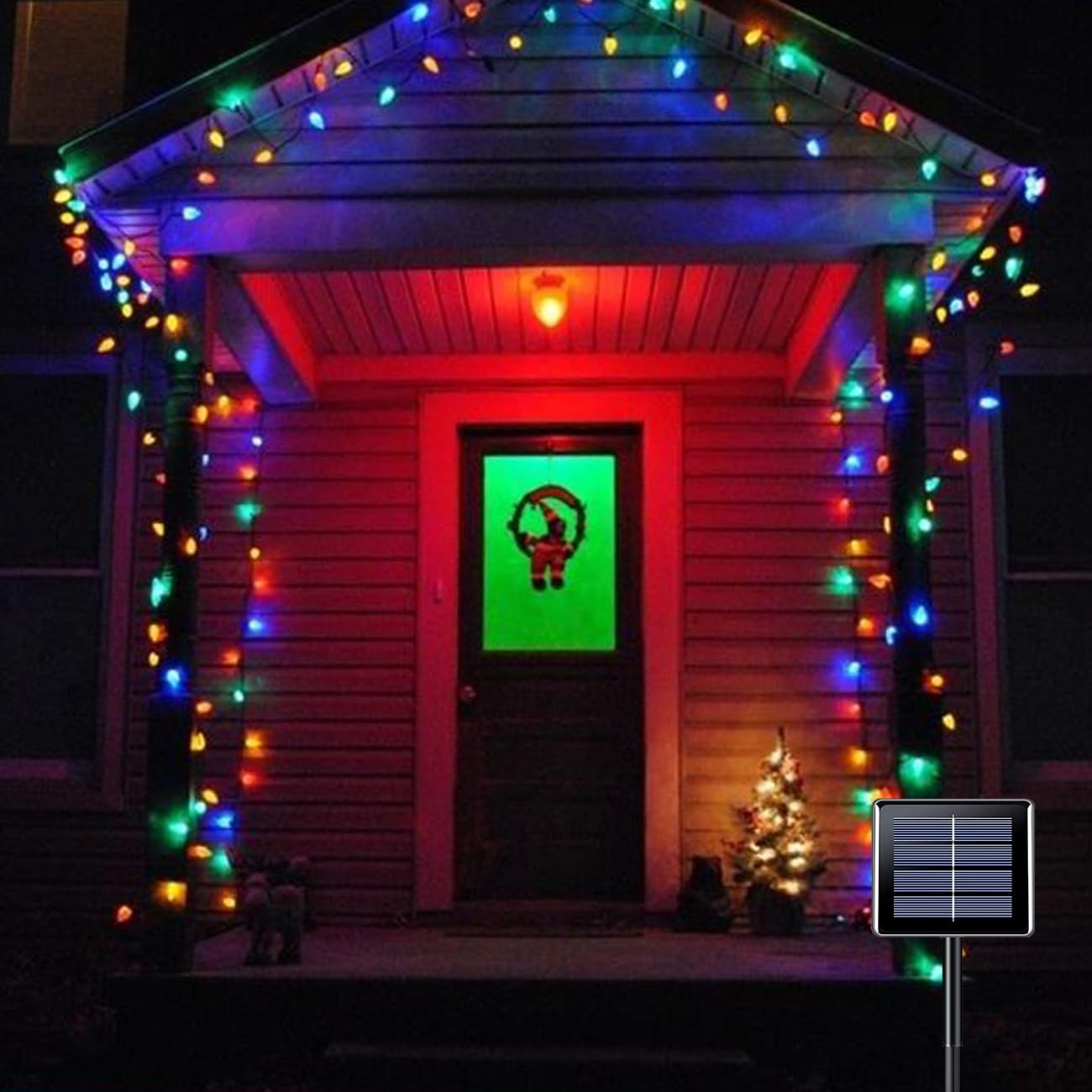 Anycosy Solar Christmas Lights Outdoor, C6 Christmas Lights 19.7 Ft 60 Leds Strawberry Operated Solar Strings Lights 8 Modes On/Off Timer For Xmas Tree Outdoor Christmas Garden Decorations