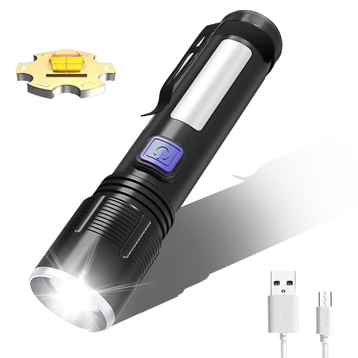 Yzyoe High Lumens Rechargeable Tactical Flashlights,Super Bright 100000 Lumen Flashlight, Cob Work Light,3 Modes Zoomable Emergency Camping Led Flashlights.