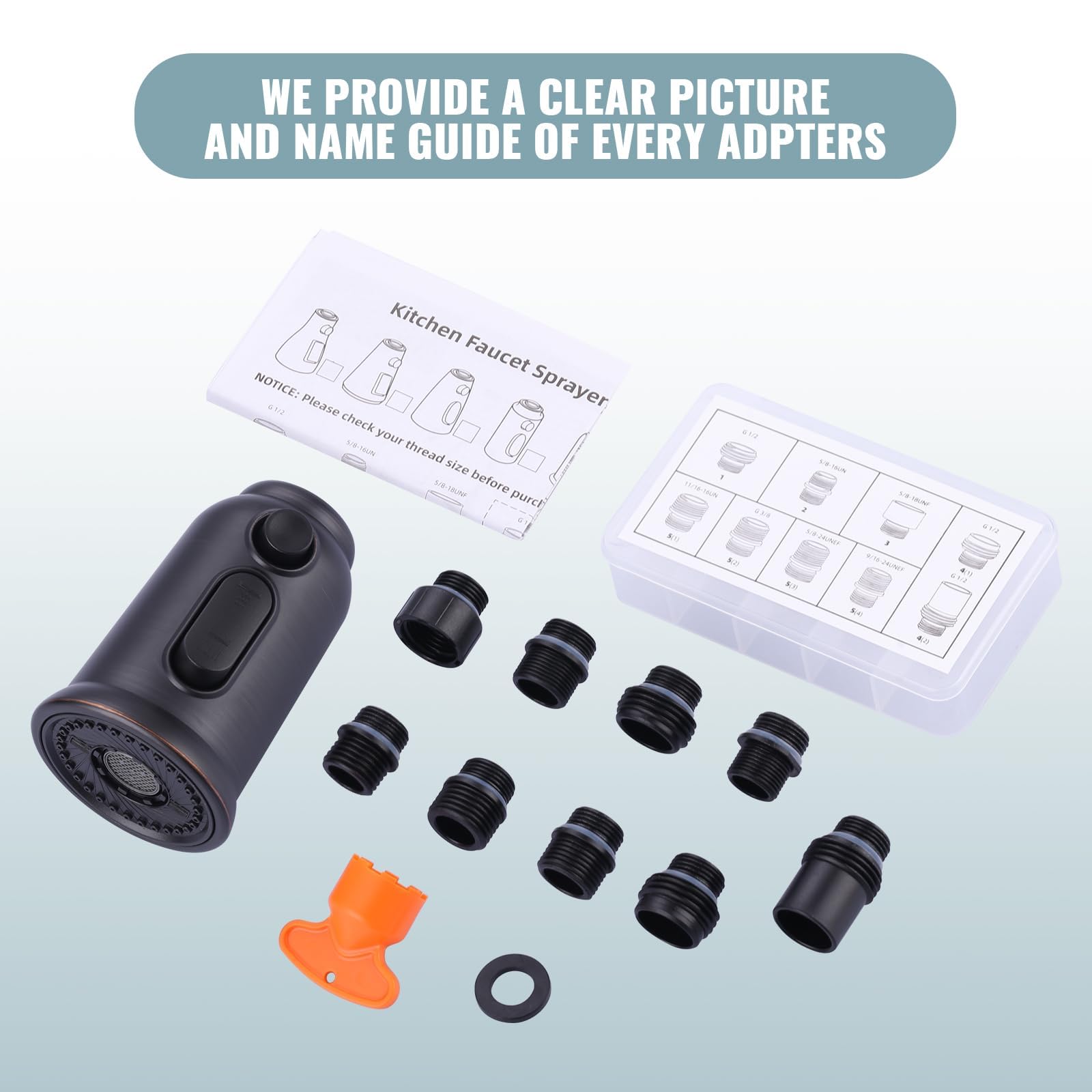 Aleasha Pull Down Faucet Head Replacement,3-Function Kitchen Faucet Spray Head With 9 Adapters,Kitchen Faucet Head Sink Spray Nozzle Compatible With American Standard,Oil Rubbed Bronze