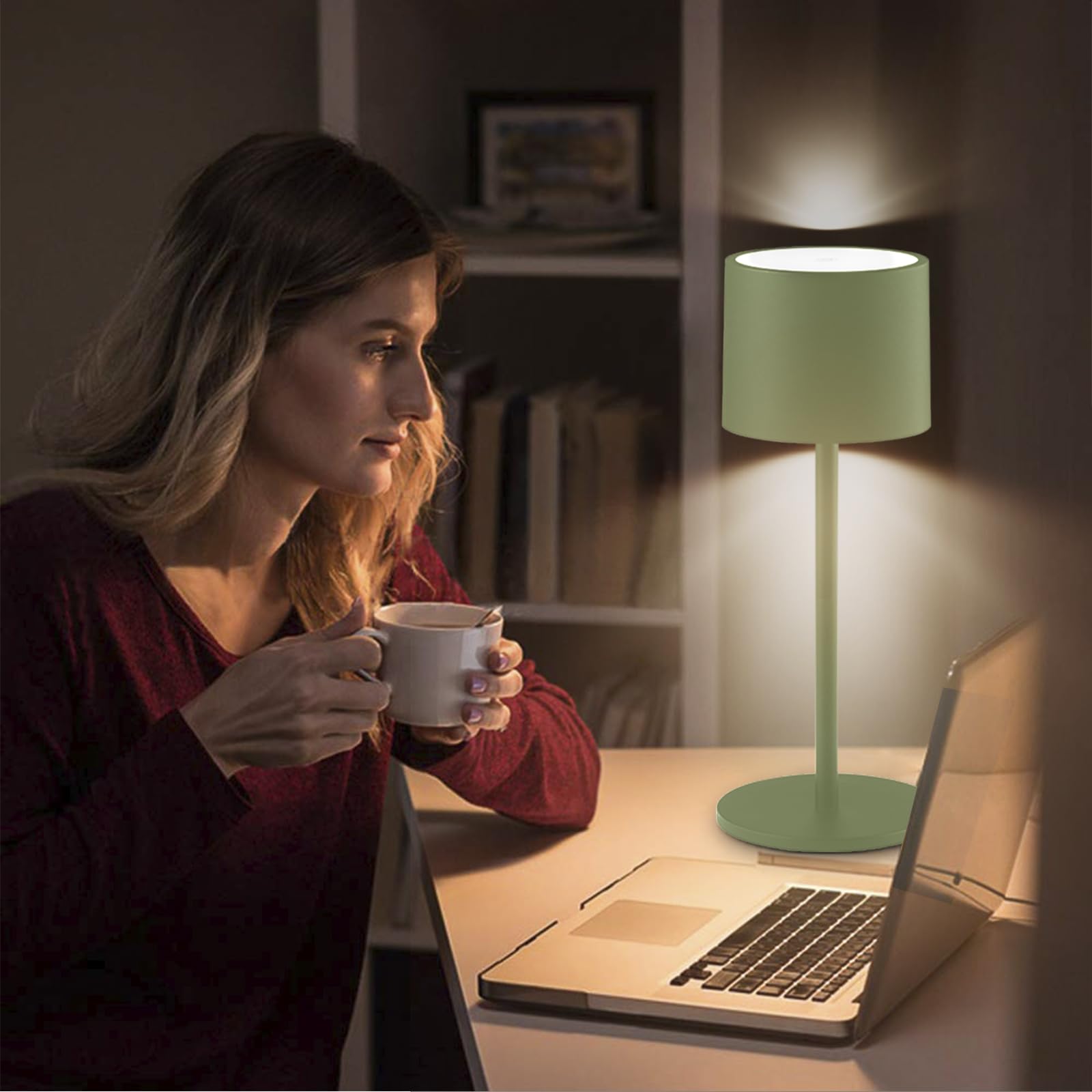 Bkzo 2 Pack Rechargeable Table Lamps, Battery Powered Led Desk Lamp, 3 Color Stepless Dimming Up, Portable Table Light For Bedroom/Couple Dinner/Desk/Cafe/Dining Room/Terrace,Waterproof & Wireless