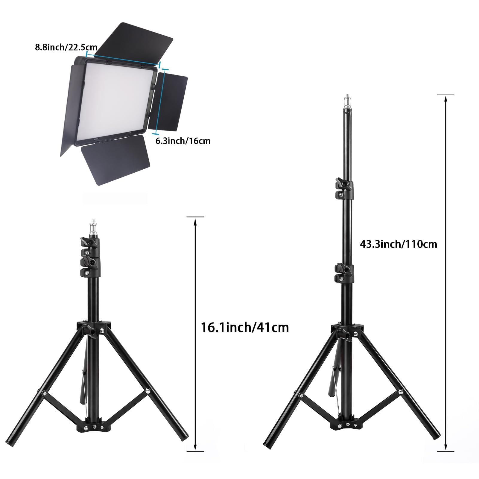 Senndio 1Pc Led Video Photography Lighting Kit, Usb Powered, 110Cm Tripod Stand, 25.4Cm Square Fill Light, 3 Color Dimmable, 4 Baffles, Indoor Use, No Battery Required