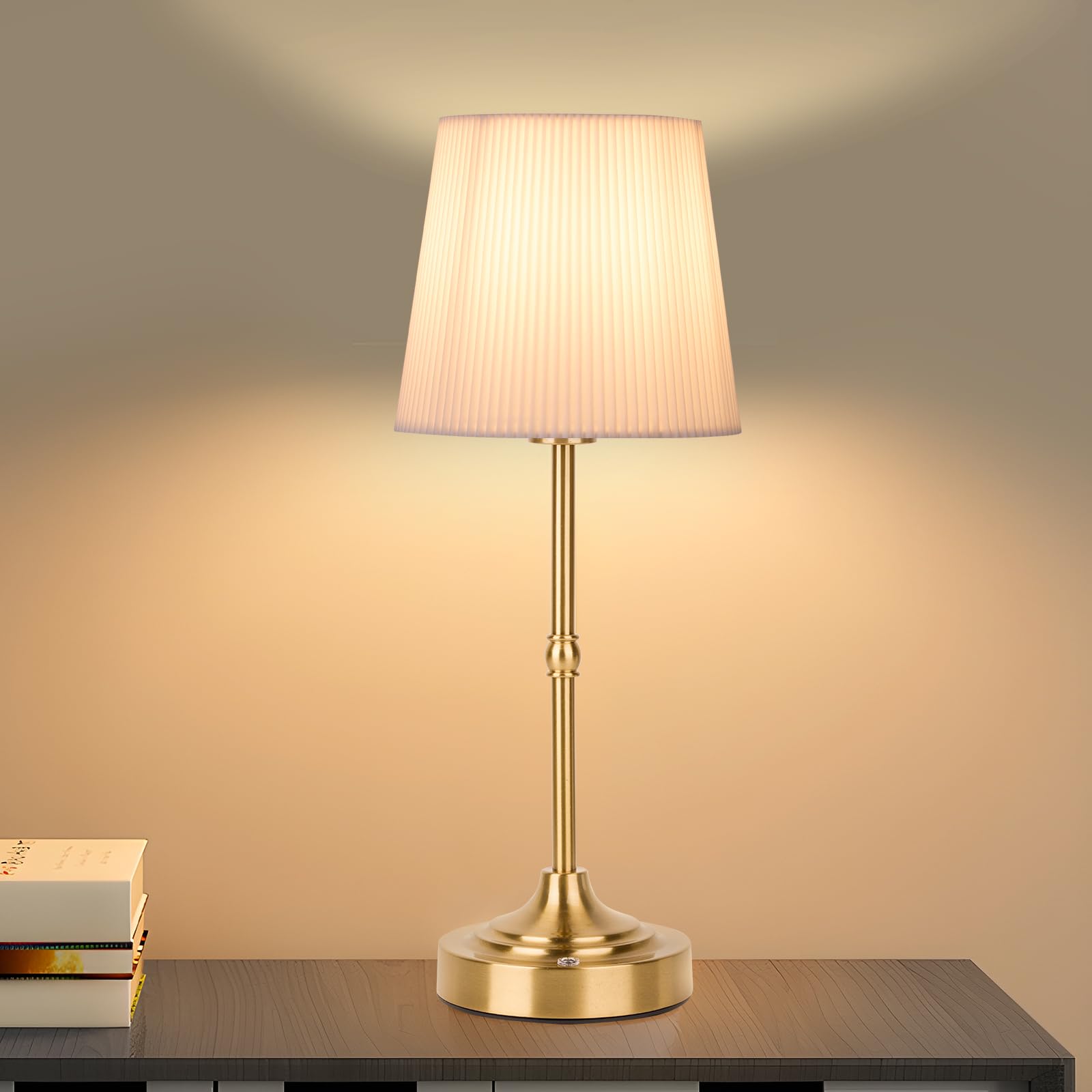 Hapygi Portable Metal Cordless Table Lamp,Built-In 5200Mah Rechargeable Battery, Dimmable Touch Small Bed Side Desk Lamp,Restaurant/Bedroom/Bar/Coffee/Night Light/Camping (Gold)