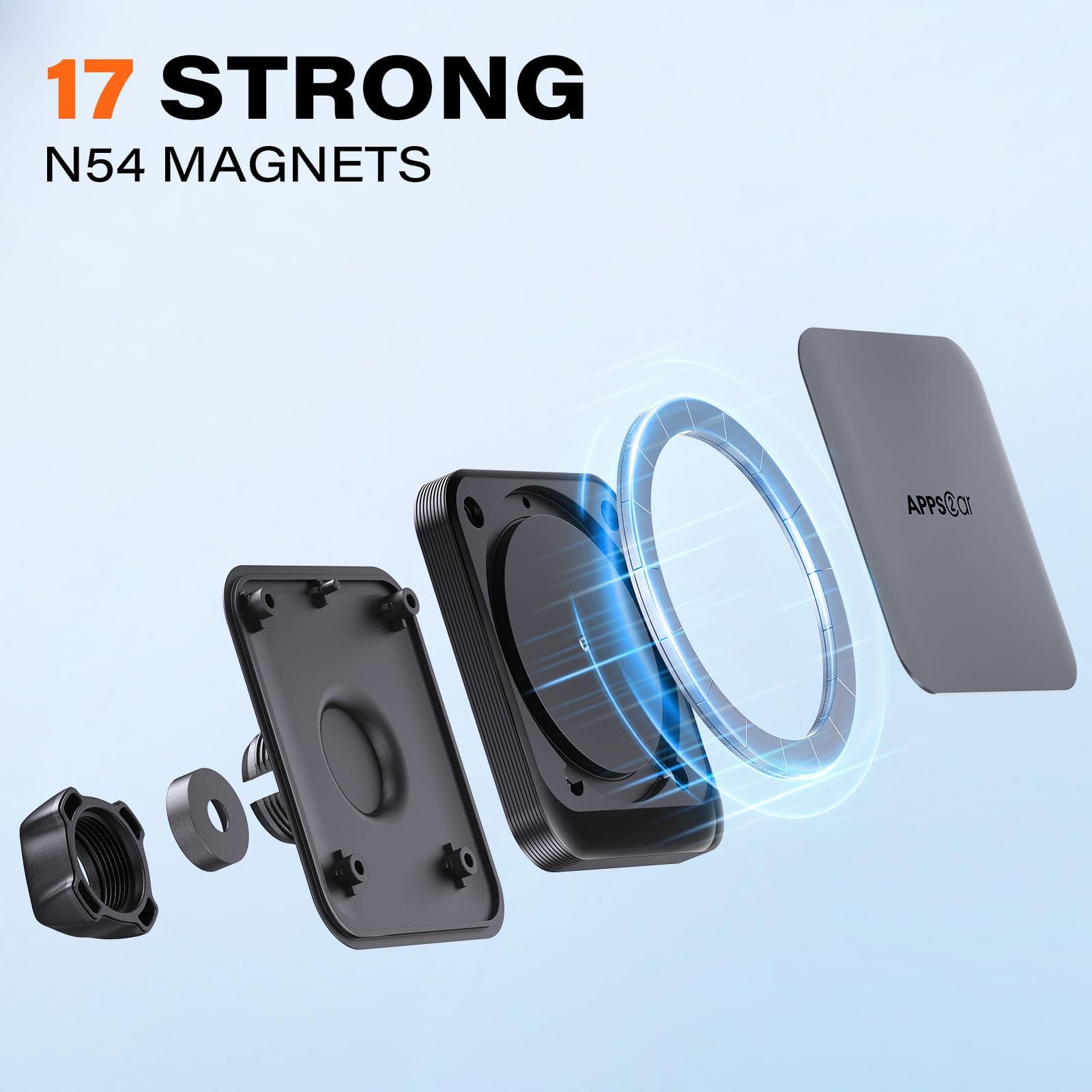 Apps2Car For Magsafe Car Mount, Magnetic Phone Holder For Car With Suction Cup, 17 Strong Magnets & Adjustable Arm, Dashboard & Windshield Phone Mount Compatible With Magsafe Case Iphone 12–15 Series