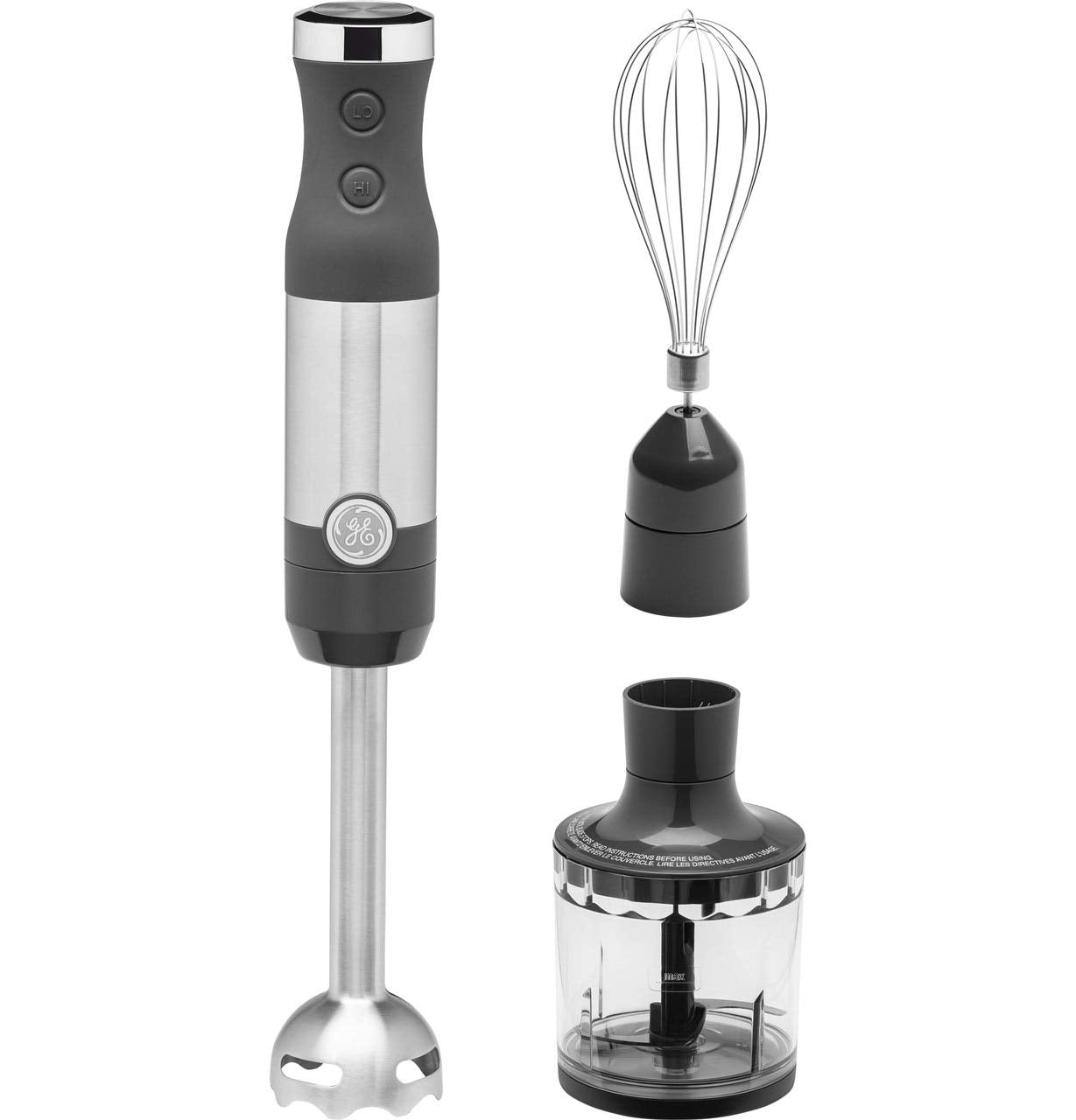 Ge Immersion Blender Handheld Blender For Shakes, Smoothies, Baby Food & More Includes Whisk & Blending Jar 2-Speed Interchangeable Attachment For Easy Clean 500 Watts Stainless Steel