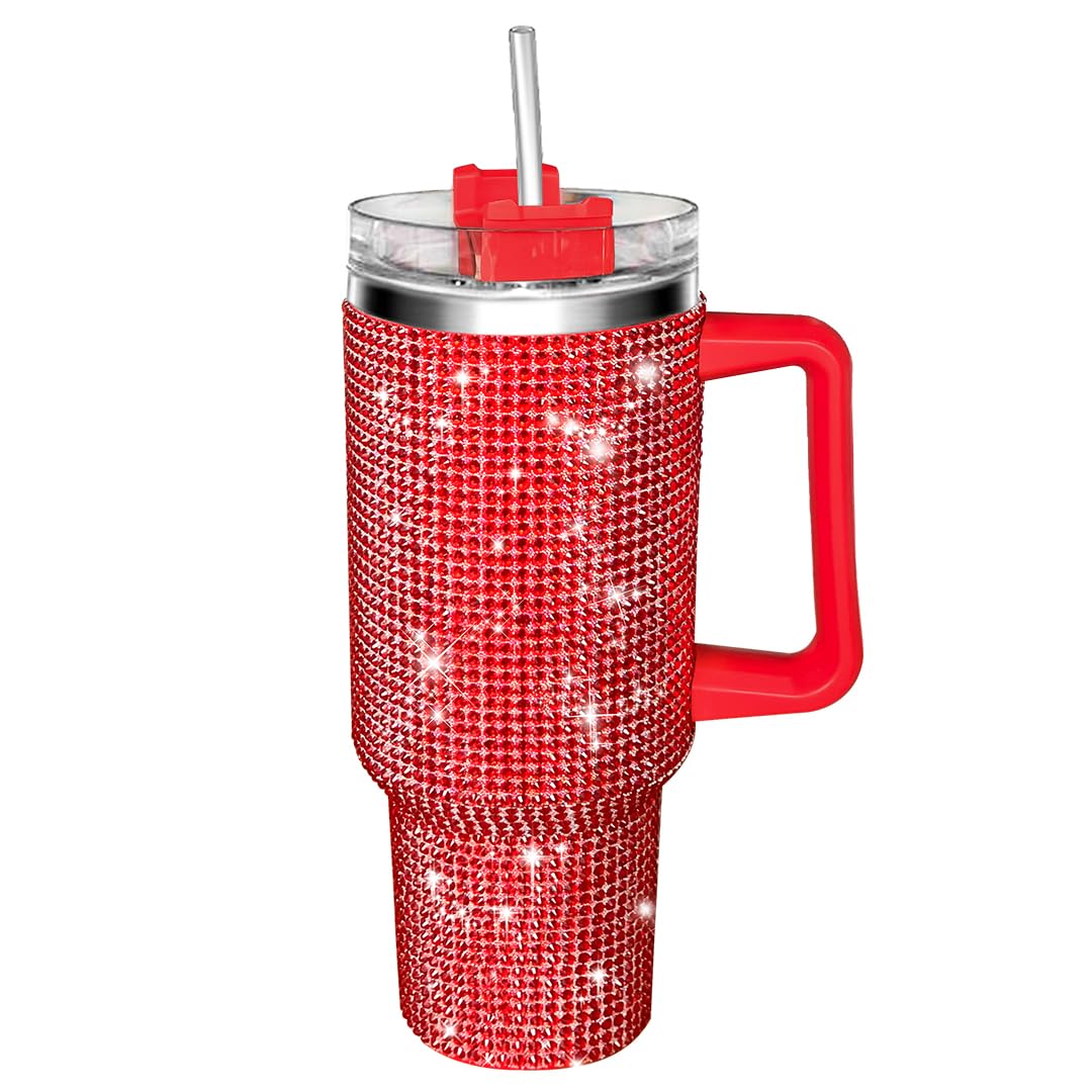 40Oz Tumbler With Handle-Glitter Rhinestones Tumbler Bling Cups Stainless Steel Water Bottle