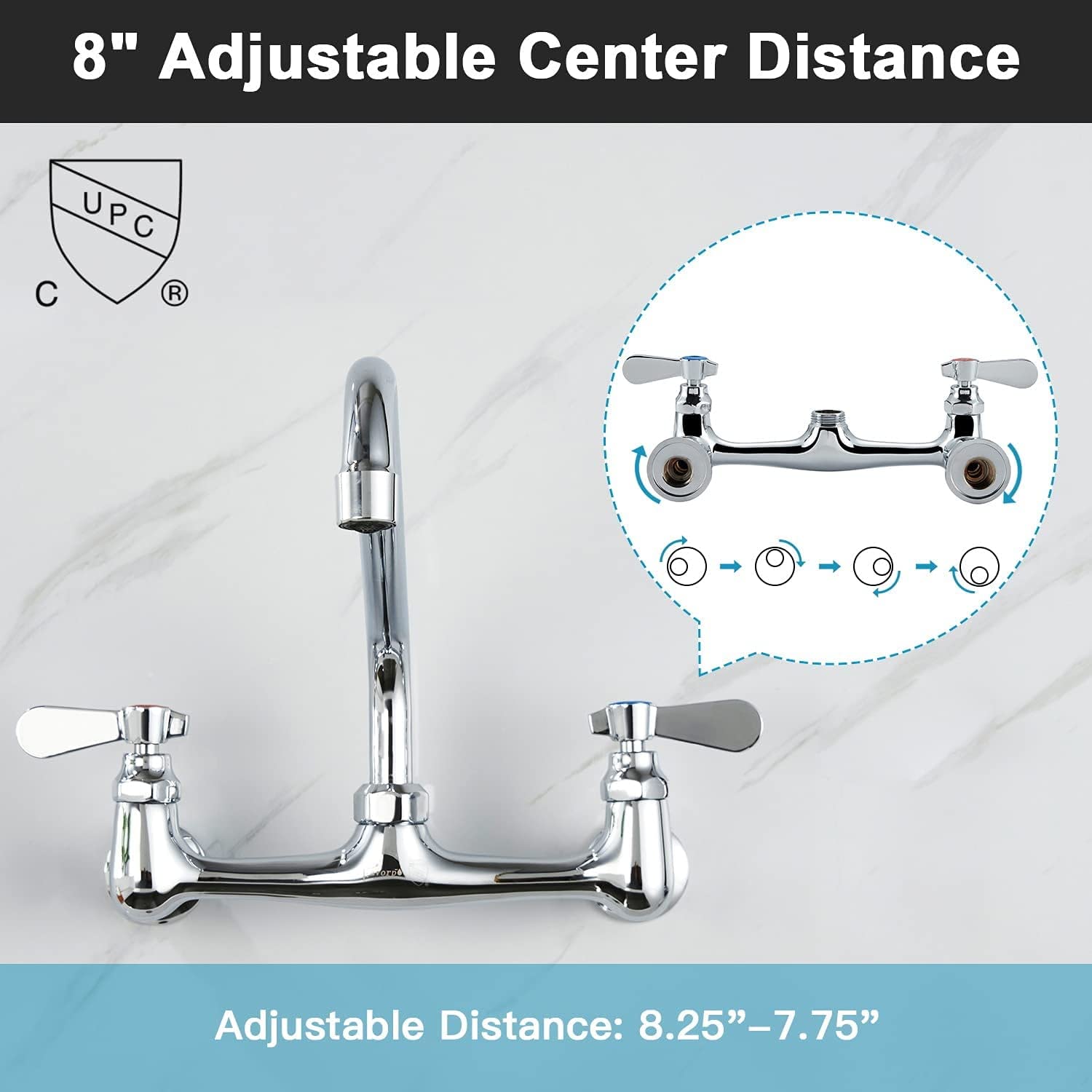 Favorpo 8 Inch Commercial Kitchen Wall Mount Faucet, 8 Inch Center Wall-Mount Utility Sink Faucets, 2 Handle Wall Mounted Faucets For Kitchen Laundry Room Restaurant