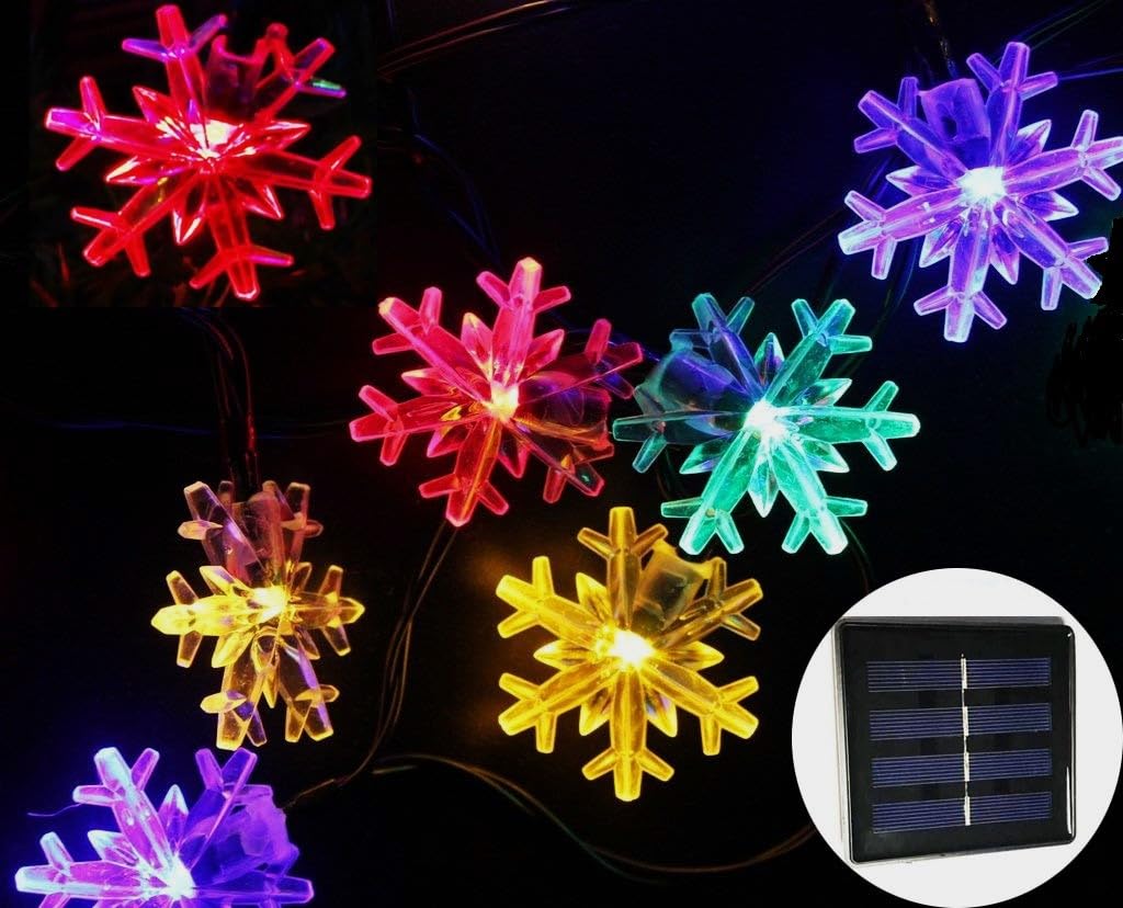 Splocolor Solar Snowflake String Lights 20Ft 30 Leds Waterproof 8 Modes Solar Powered String Fairy Christmas Lights For Patio Holiday Party Gar Indoor Outdoor