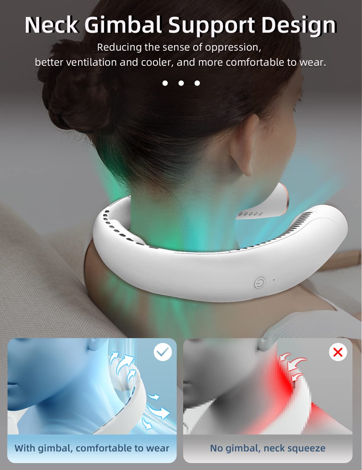 Neck Fan Nf4, Portable Neck Fan Air Conditioner With 9600Mah Battery, Usb Rechargeable, 5 Speed