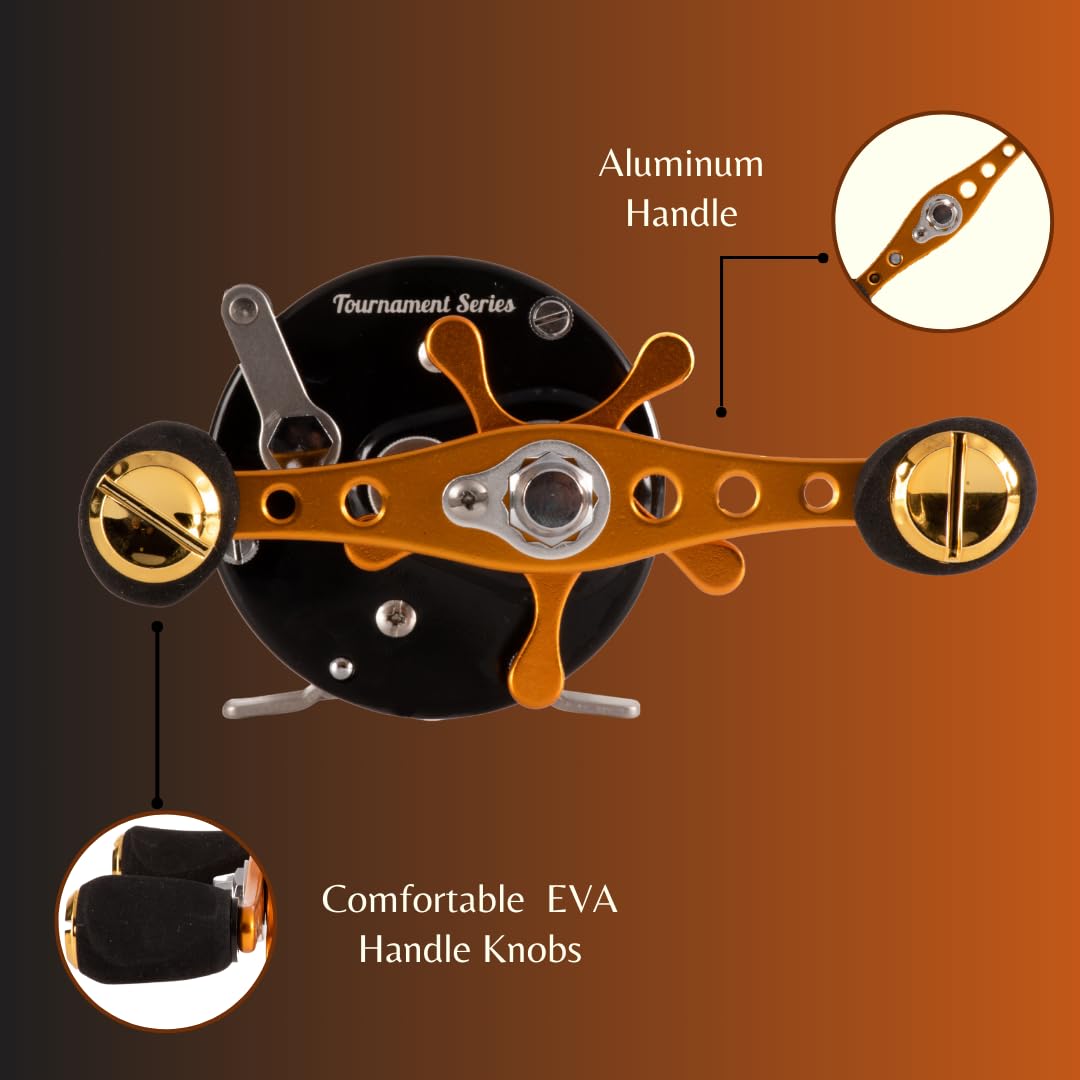 Catfish Pro Tournament Series 600Cts Round Baitcasting Reel - 6+1 Stainless Steel Ball Bearings, 5.3:1 Gear Ratio, 19Lb Drag, Brass Gears, Centrifugal Brake, Durable & Powerful For Big Catfish Fishing