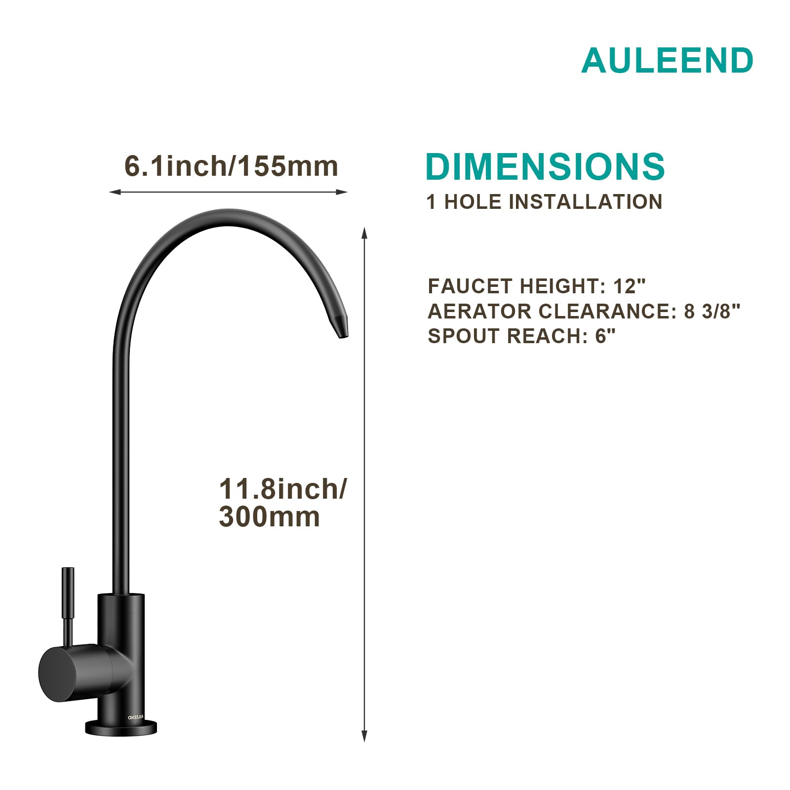 Auleend Brass Reverse Osmosis Faucet, Sink Water Filter System, Suitable For Most Reverse Osmosis Or Water Filtration Systems, Kitchen Bar Sink Drinking Faucet (Matte Black)