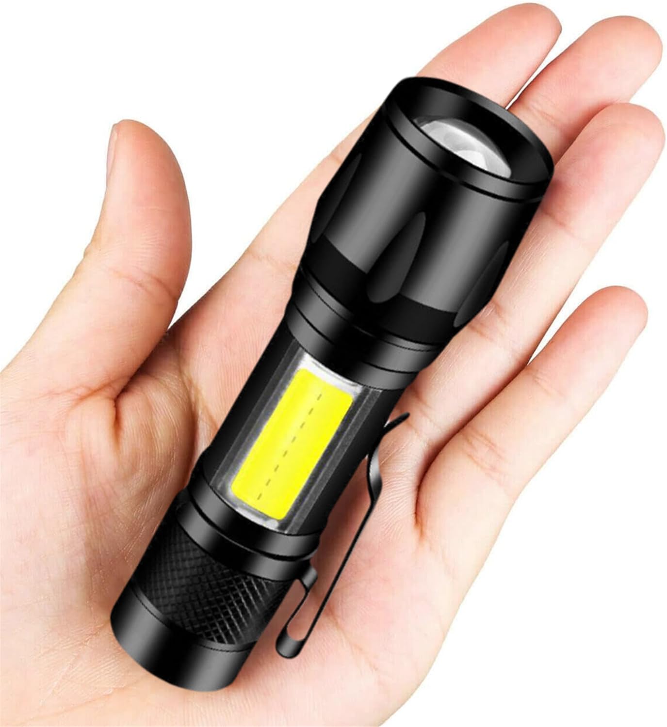 Shineunique Mini Flashlight High Lumens Rechargeable, Small Flashlights 3 Modes, Pocket Flashlight With Clip,Zoomable, Waterproof, Adjustable Brightness Flash,Camping, Hiking,Emergency (Mini A)