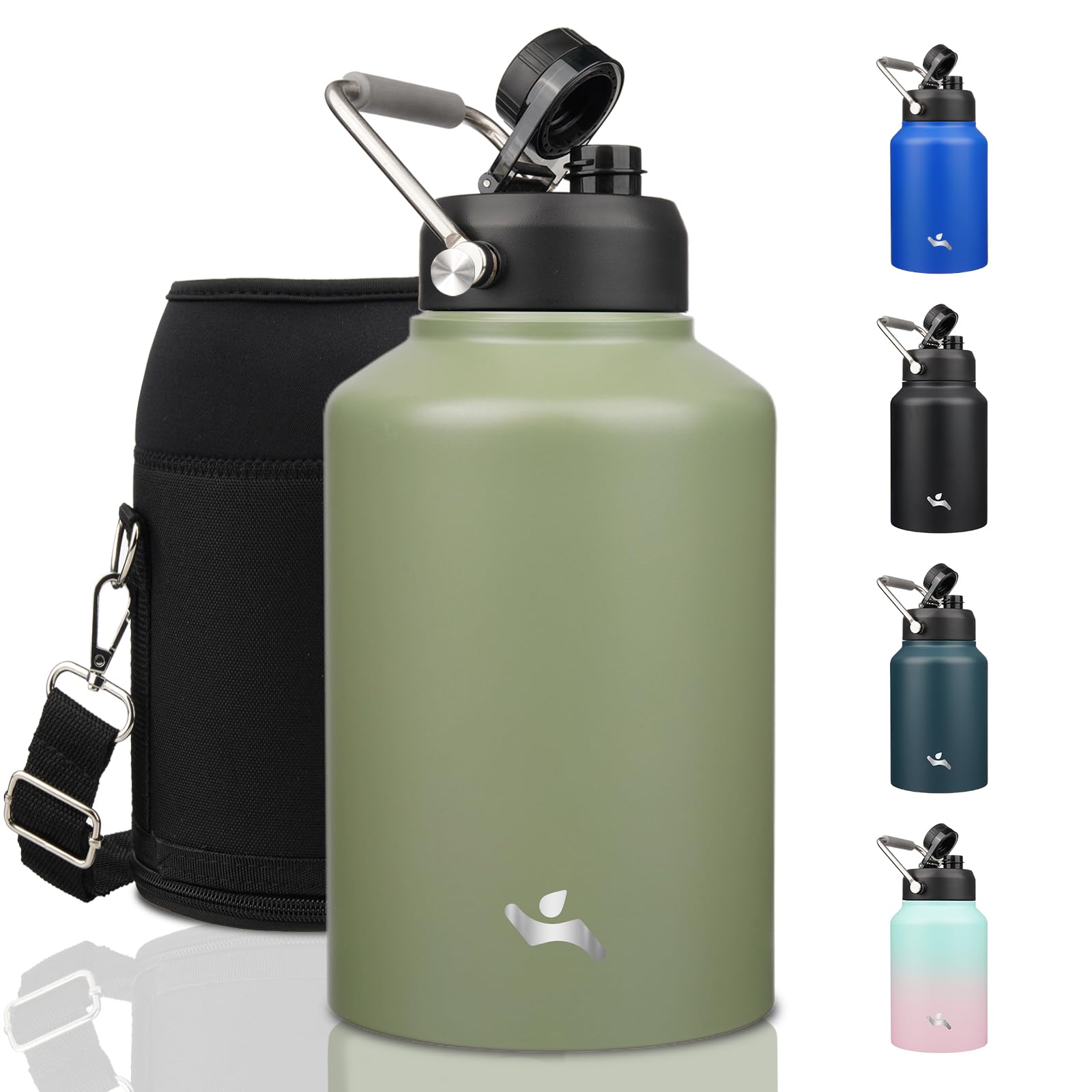 1 Gallon Jug With Handle,128 Oz Insulated Water Bottle With Carrying Pouch, Double Wall Vacuum