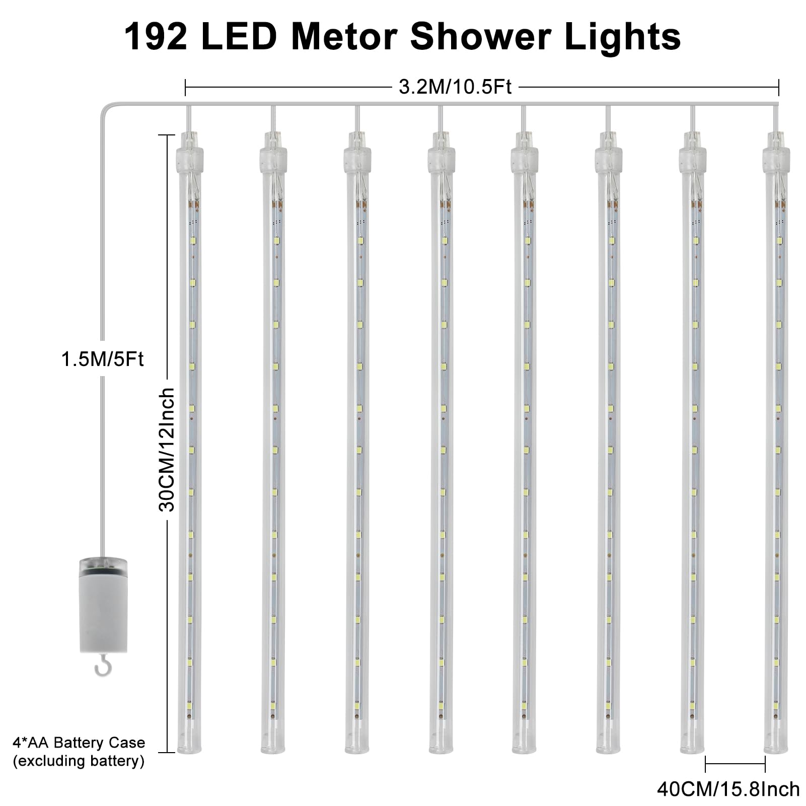 Lumbelle Christmas Meteor Shower Lights Battery Powered, Waterproof 192 Led Icicle Snow Falling Lights With Remote Timer Raindrop Light For Tree Yard Patio Christmas Party Outdoor Decor(Warm White)