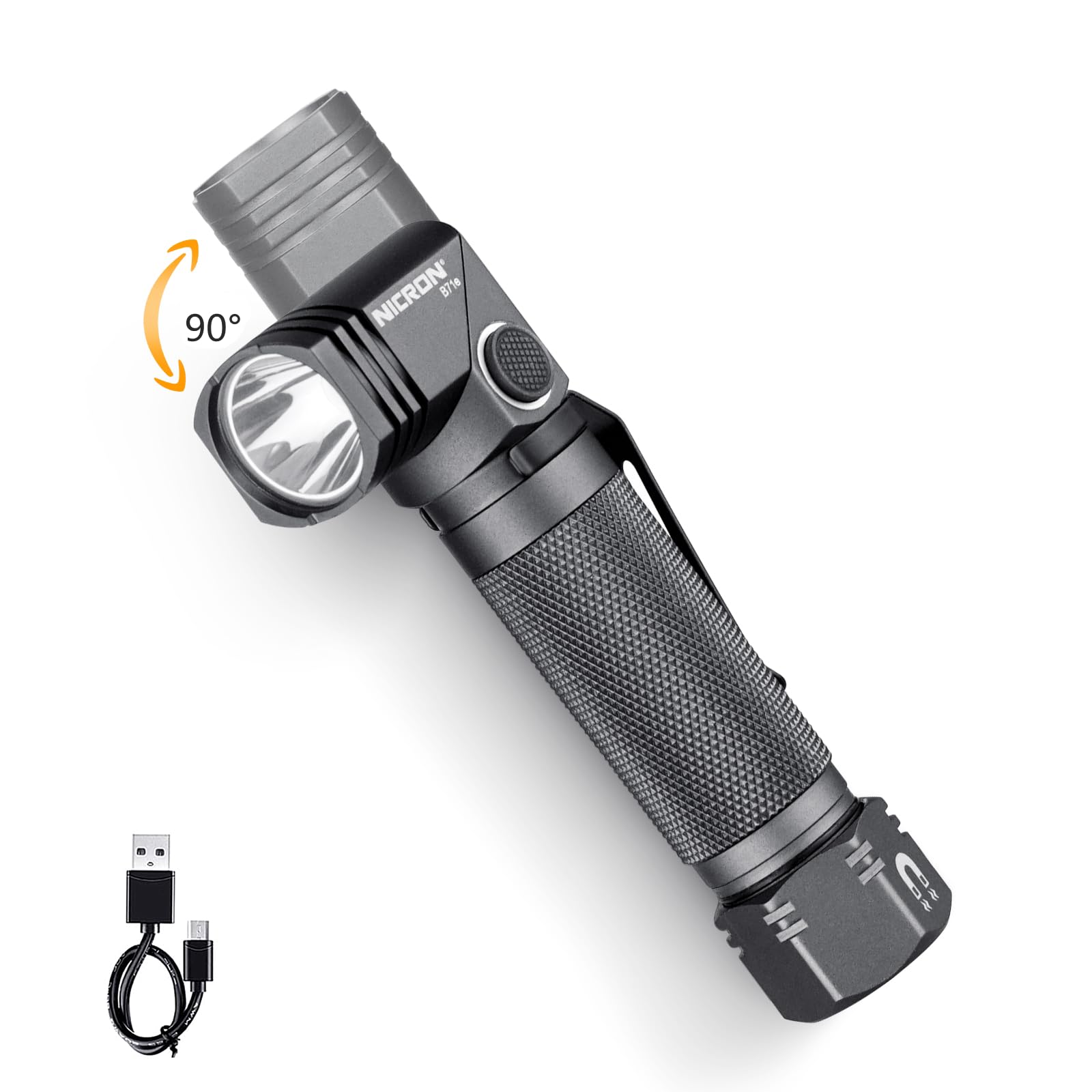 Cosmoing 1300 Lumens Rechargeable Magnetic Flashlight, 6 Modes Led 90 Degree Flashlight Twist Ip65 Waterproof High Bright Edc Pocket Torch, Tactical Flashlight For Camping, Emergency, Repair, Outdoor