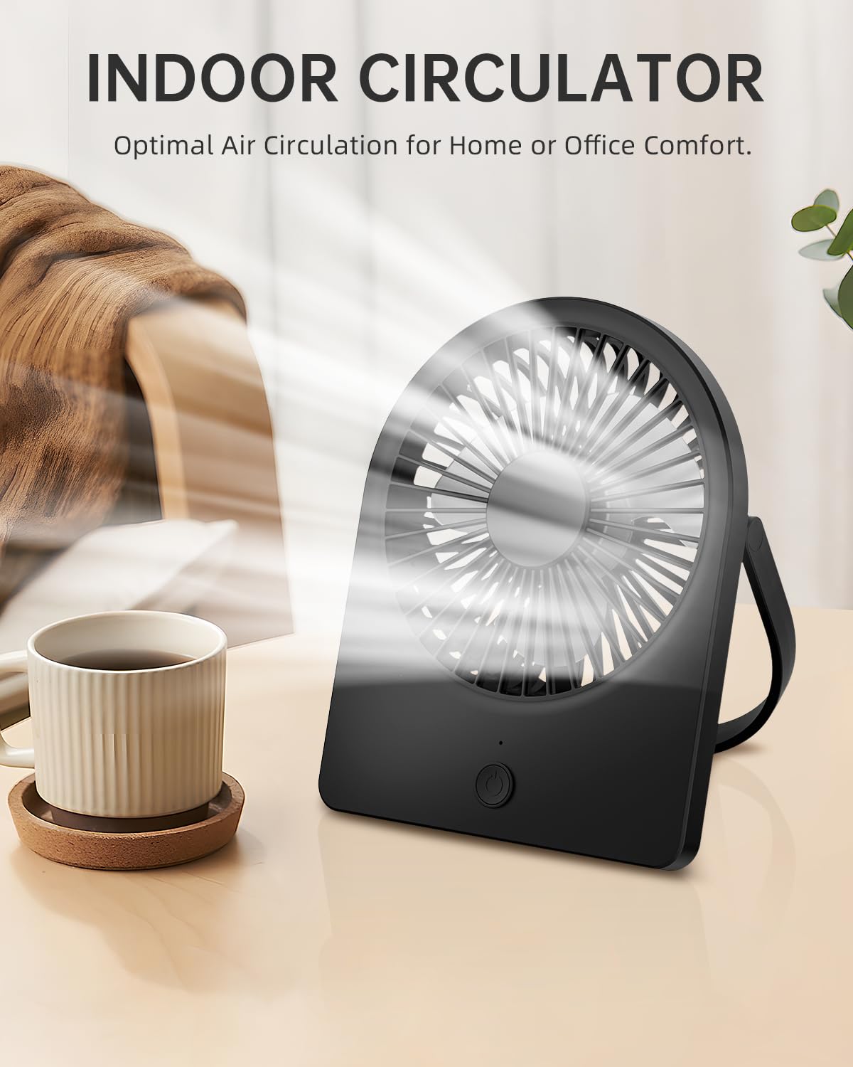 Portable Usb Desk Fan, Usb-A Corded Powered Small Personal Fan With 3-Speed, Hangable Mini Foldable