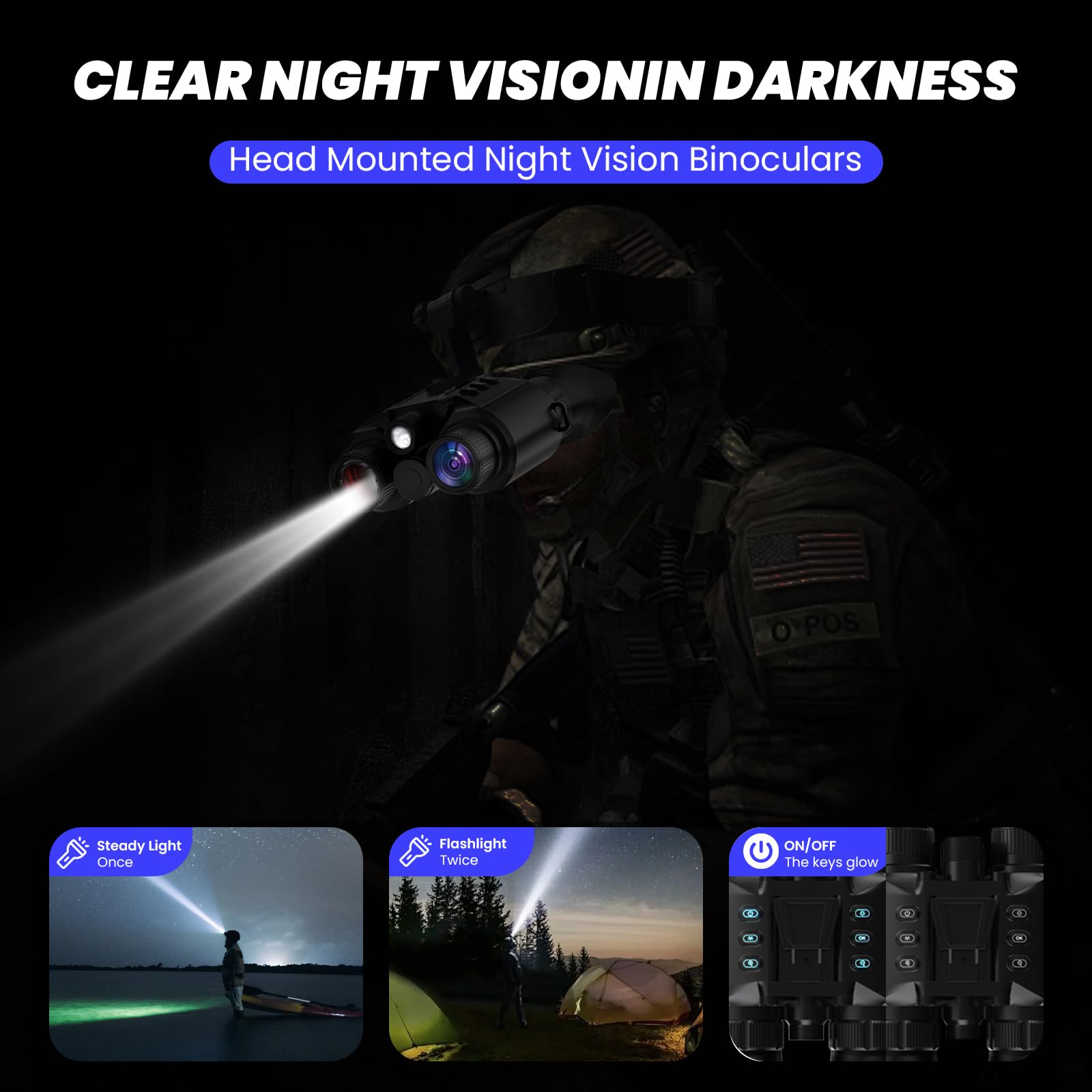 Asika Night Vision Goggles, Night Vision Binoculars For Adults, 4K 2500Ft Head-Mounted Infrared Nvg With 64Gb Card, UtilityLight, 8X Digital Zoom For Outdoor, Camping And Travel Clear Vision At Night