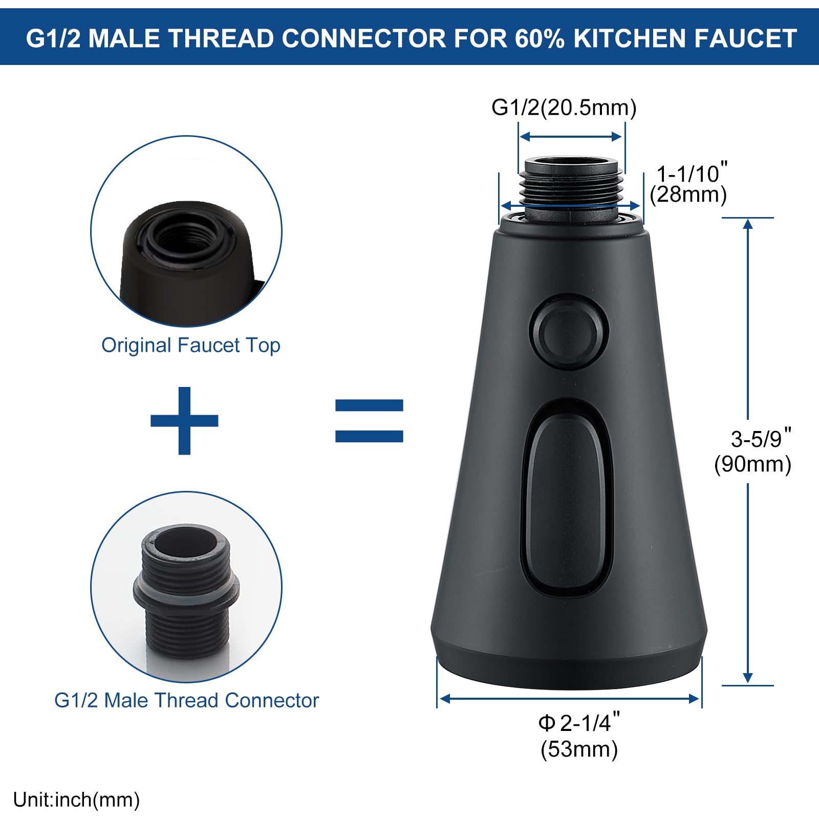 Qaoyede Pull Down Kitchen Faucet Head Replacement Parts,Sprayer Nozzle With 9 Adapters For Kitchen Sink Faucet, Stream Spray And Dual Waterfall Modes, Black