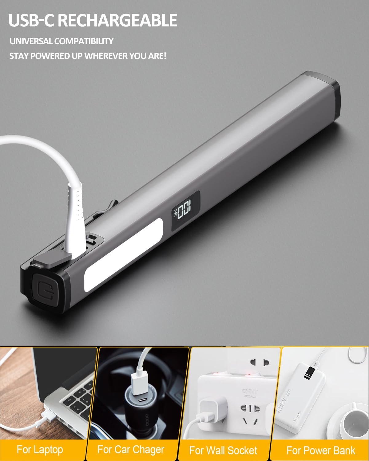 Cussity Rechargeable Pen Flashlights With Cob Lights, Led Pen Lights With 6 Light Modes, Pocket Flashlight With Clip With Led Power Display, Penlight For Camping/Inspection/Emergency,Green