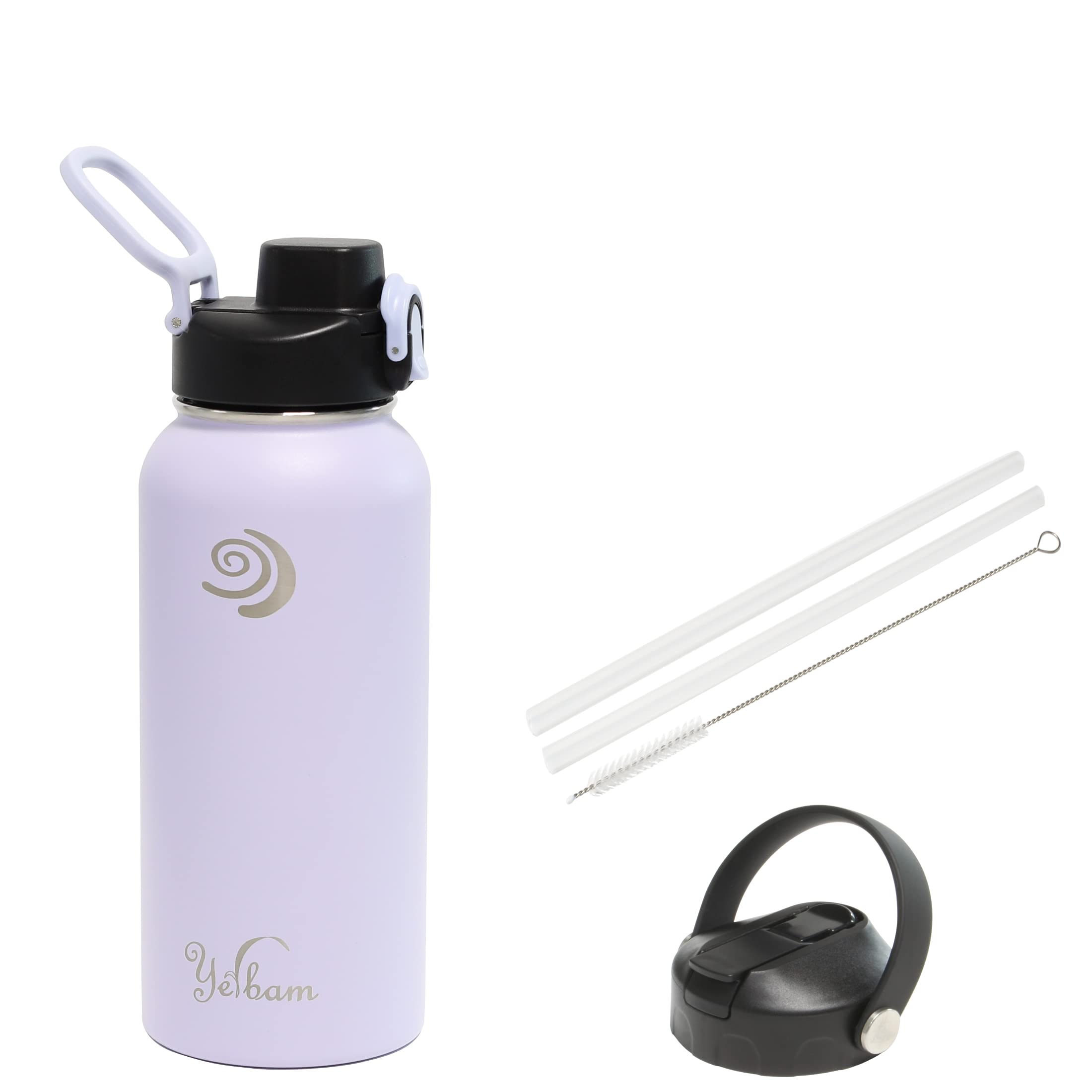 32Oz Stainless Steel Insulated Water Bottle One-Touch Open Chug Lid & Covered Straw Lid Wide Mouth