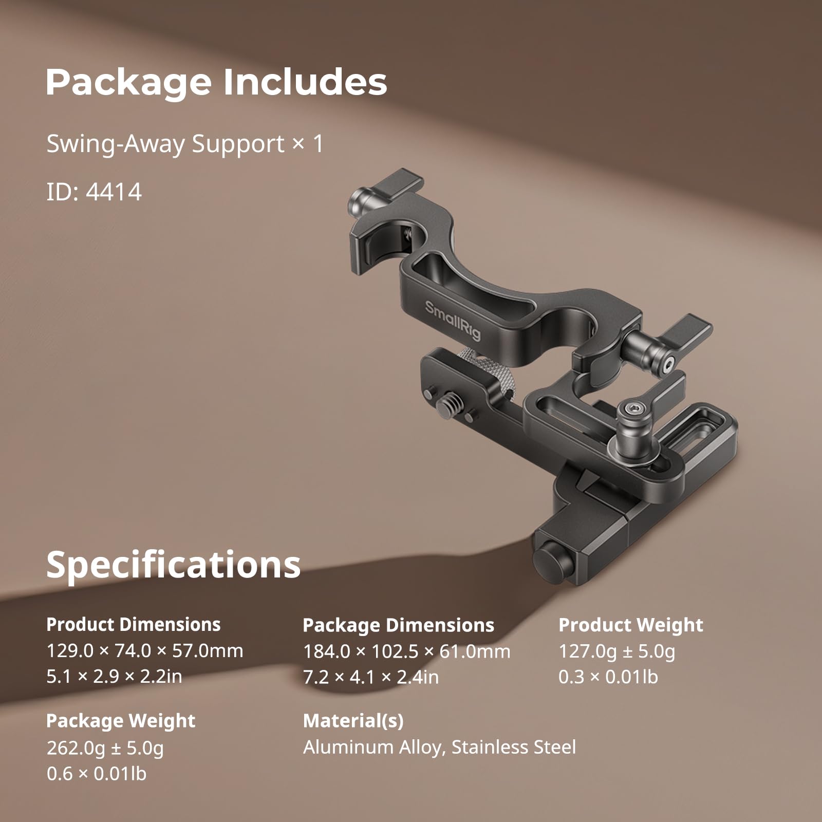 Smallrig Adjustable Swing-Away Support, 15Mm Dual Rod Clamp With Side-Opening Rocker, With 1/4"- 20 Screw And Locating Pins, Anti-Twist Design, For Matte Box - 4414