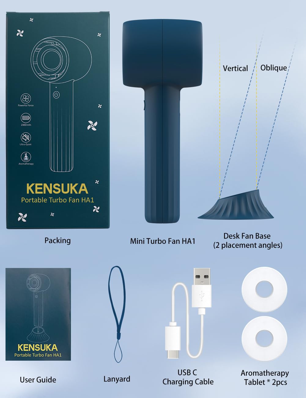 Handheld Fan With Aromatherapy, Portable Hand Held Fan With 2000Amh Usb Rechargeable Battery