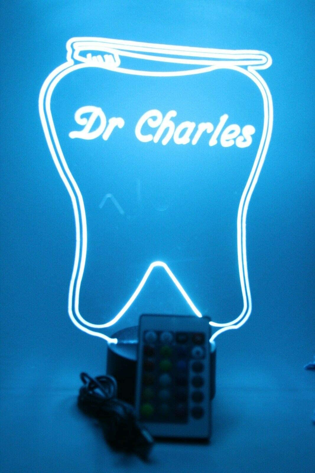 Mirror Mania Tooth Light Up Lamp Led Personalized Engraved Tooth And Brush Dental Table Lamp - It'S Wow, Comes With Remote, 16 Color Options, Cord, Stand, Dimmer, Great