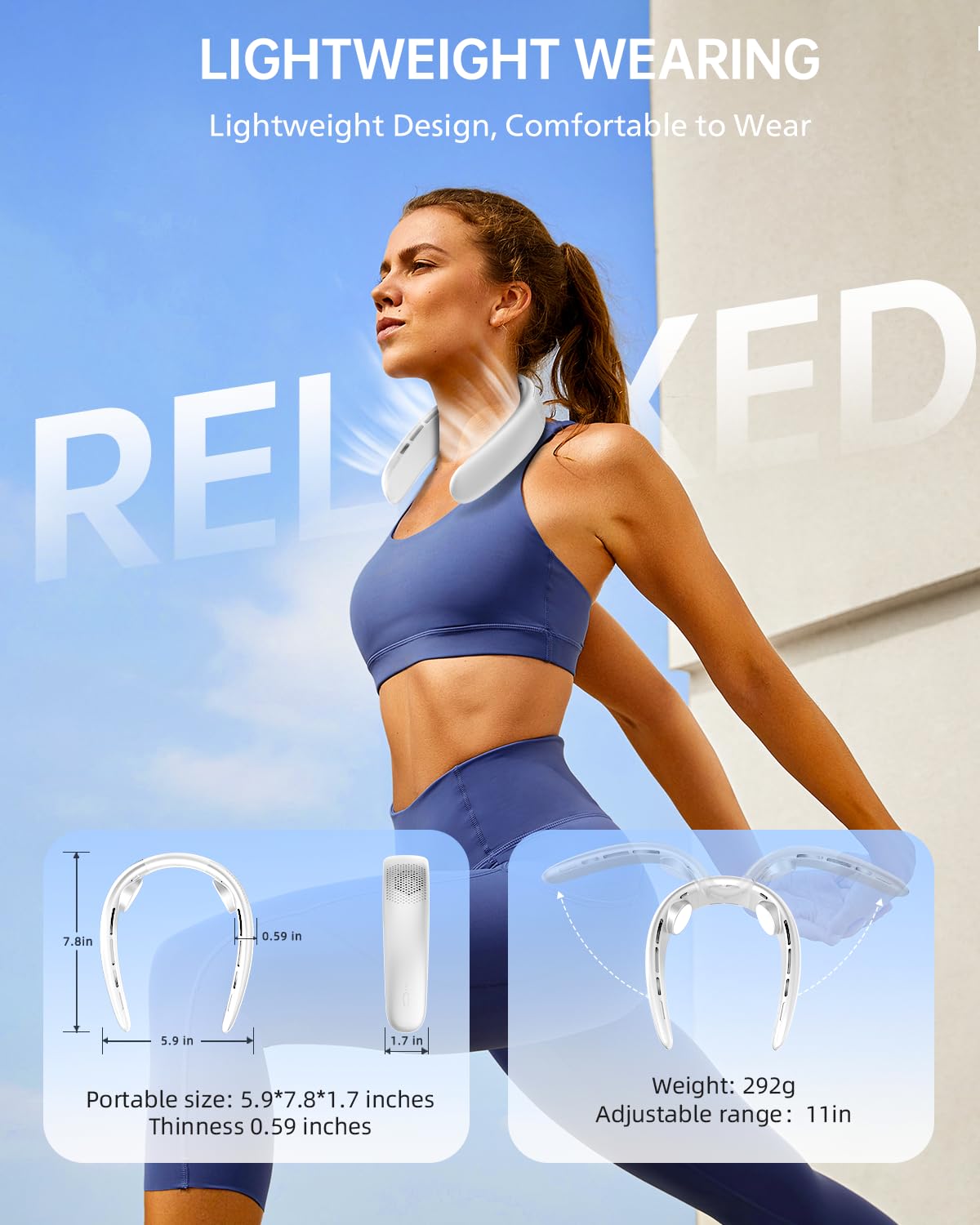 Hands free Zooy neck fan lightweight and comfortable design for travel and sports