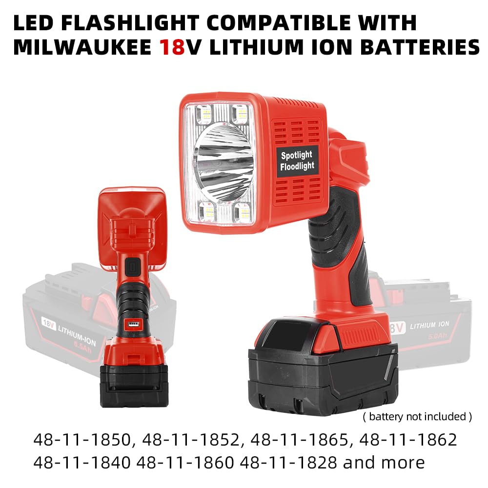 Xidenauqsh Portable Flashlight For Milwaukee M18 18V Lithium-Ion Battery, Cordless Led Work Light With Usb Port, 1600Lm Spotlight With 90 Degree Pivoting Head Indoor Outdoor Use(Battery Not Included)