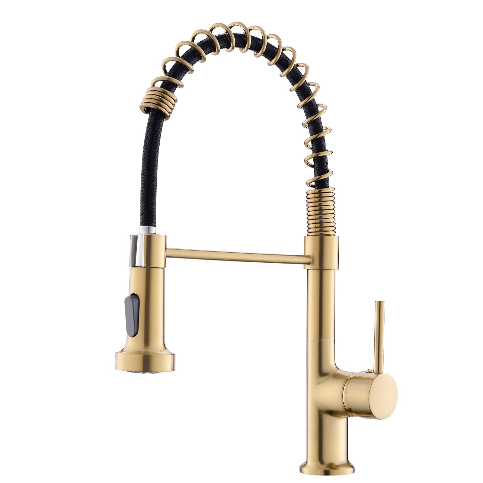 Gimili Brushed Gold Kitchen Faucet With Pull Down Sprayer Brass Single Handle Spring Kitchen Faucets, Rv Farmhouse Utility Bar Laundry Faucet For Kitchen Sink