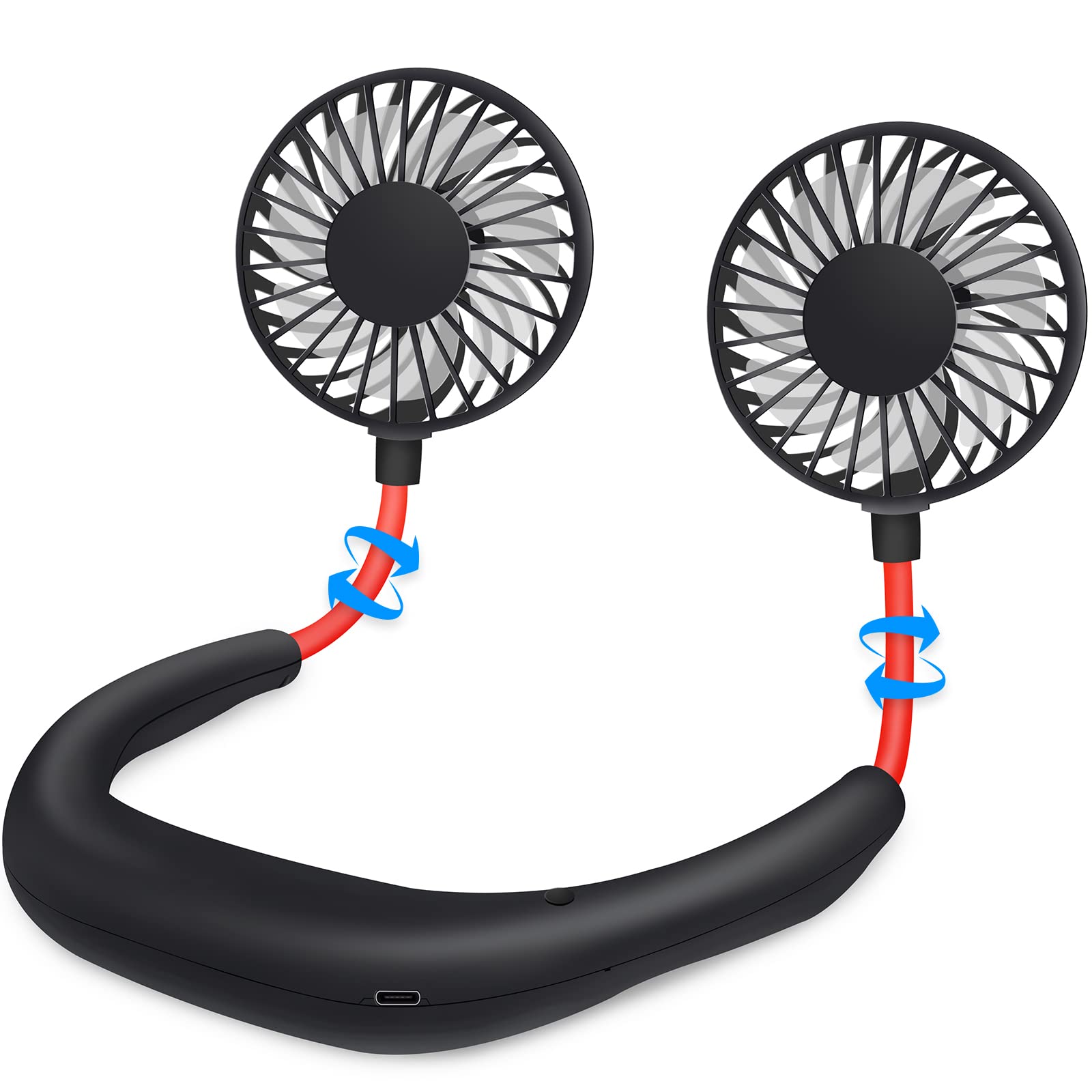 Portable Neck Fan Rechargeable Usb Hands-Free Fan Personal 360° Double Headed Free Rotation 3 Speed - Koospark