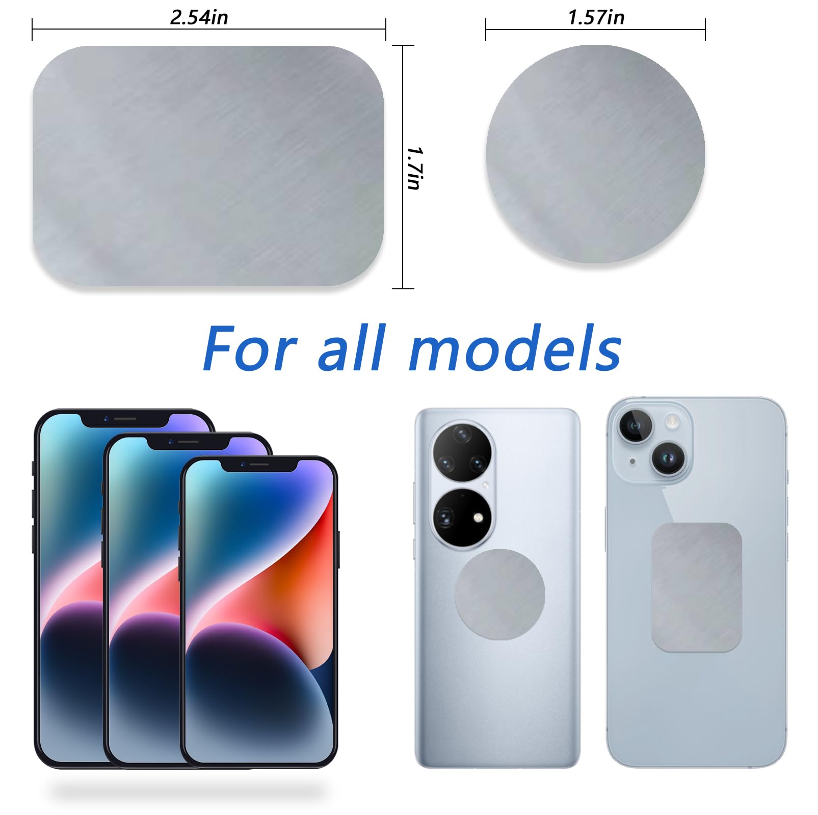 Zyaotwqz Phone Magnets - Universal Metal Plates, 2 Rectangular And 2 Round With Adhesive, Car Magnets (Silver)