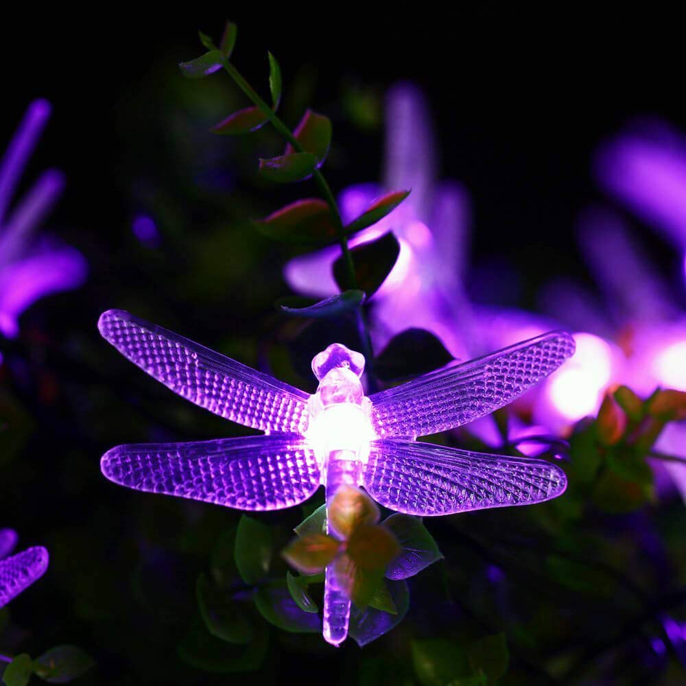 Semilits Solar String Lights 20Ft 30Led Dragonfly Shaped Waterproof Fairy Decoration Lighting For Indoor/Outdoor,Patio Christmas Party Holiday Decorations