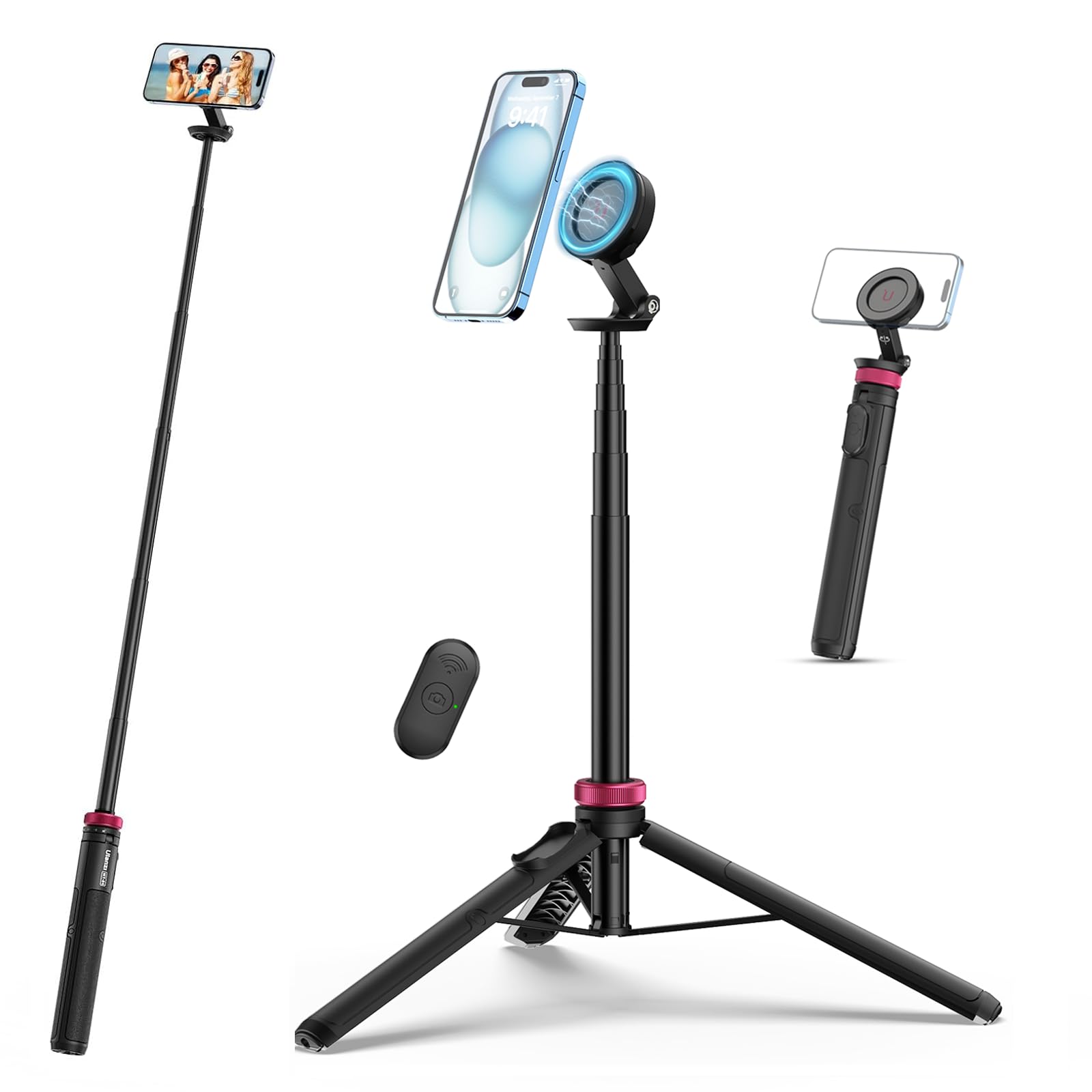 Ulanzi Mt-84 Phone Tripod, 61" Magnetic Selfie Stick With Remote For Iphone 15/14/13/12 Series, Extendable Cell Phone Stand, Portable Iphone Holder For Selfie/Photo/Live/Vlog