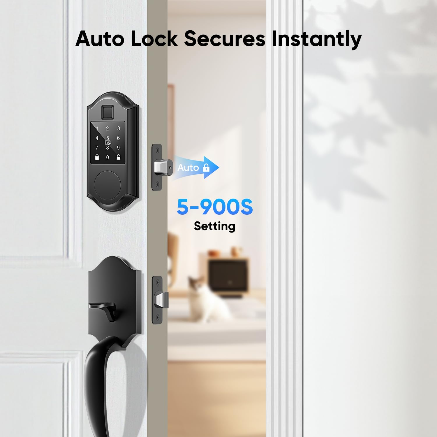 Seveko Fingerprint Smart Front Door Lock Set, Keyless Entry Door Lock With Handle, Smart Locks For Front Door, Keypad Deadbolt With Handle, App Control, Touchscreen Keypad, Auto Locking, Matte Black