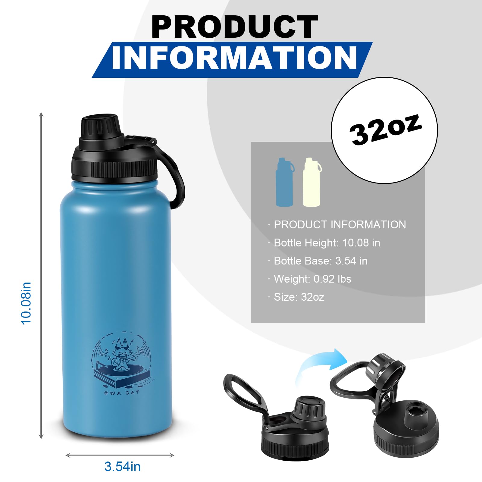 32 Oz Insulated Stainless Steel Water Bottle Sports Water Bottle With Spout Lid - Leak Proof