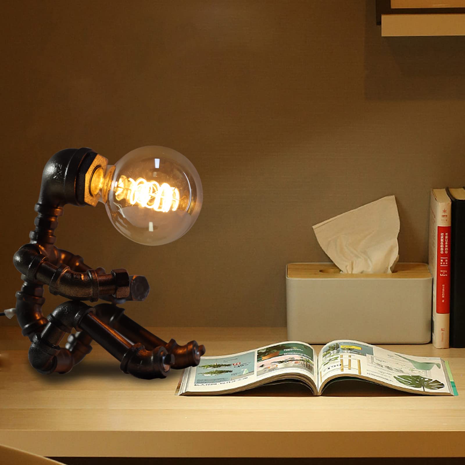 Wubianjie Retro Industrial Robot Lamp - Bronze Steampunk Style, Creative Cool Atmosphere Decoration