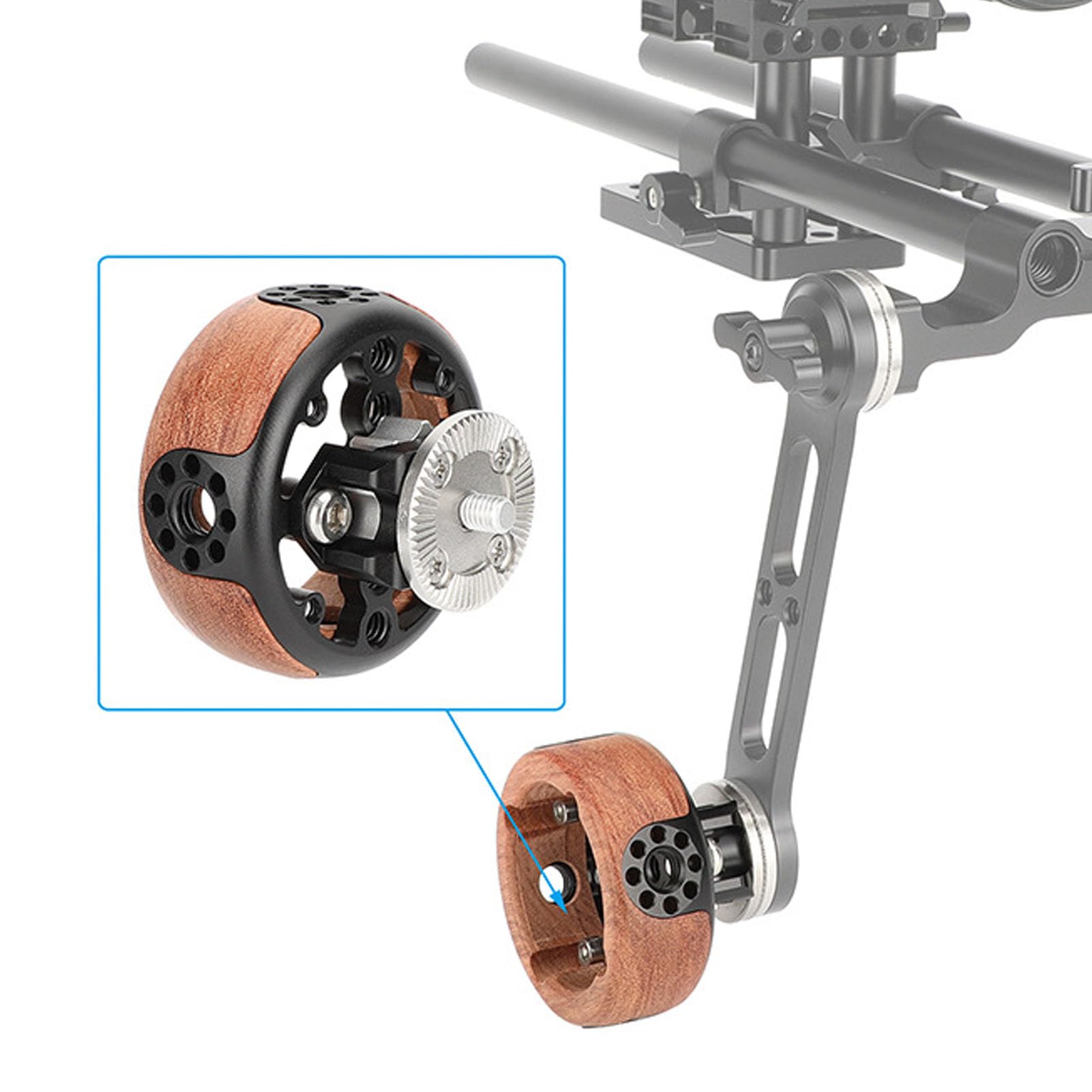 Gowenic Camera Wheel Shaped Side Handle, Ergonomic Wooden Handgrip Extension Connector For Slr Camera Mirrorless Camera Cage