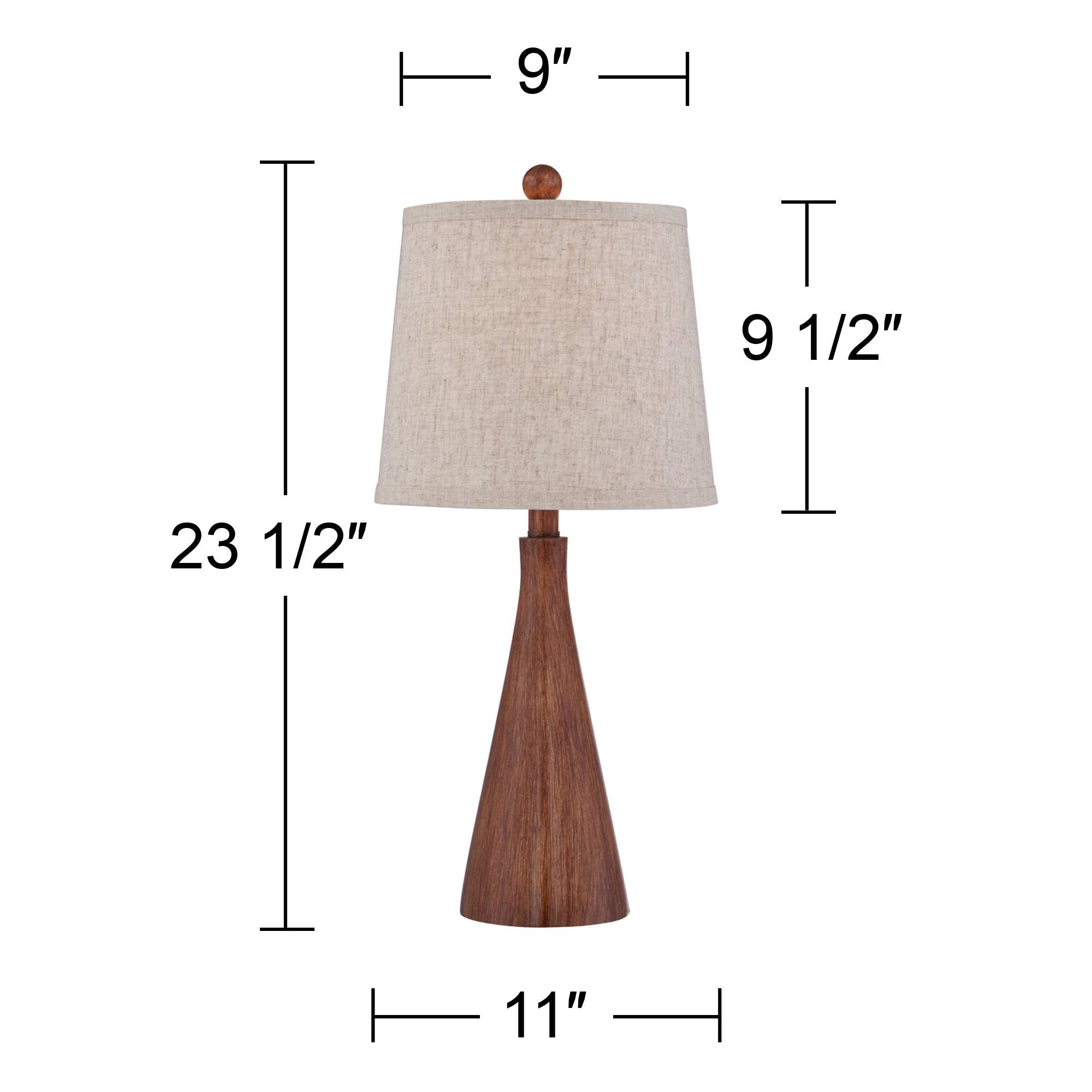 360 Lighting Fraiser Modern Accent Table Lamp 23 1/2" High Brown Faux Wood Tapered Column Oatmeal Drum Shade For Bedroom Living Room House Home Bedside Nightstand Office Entryway Kids Family