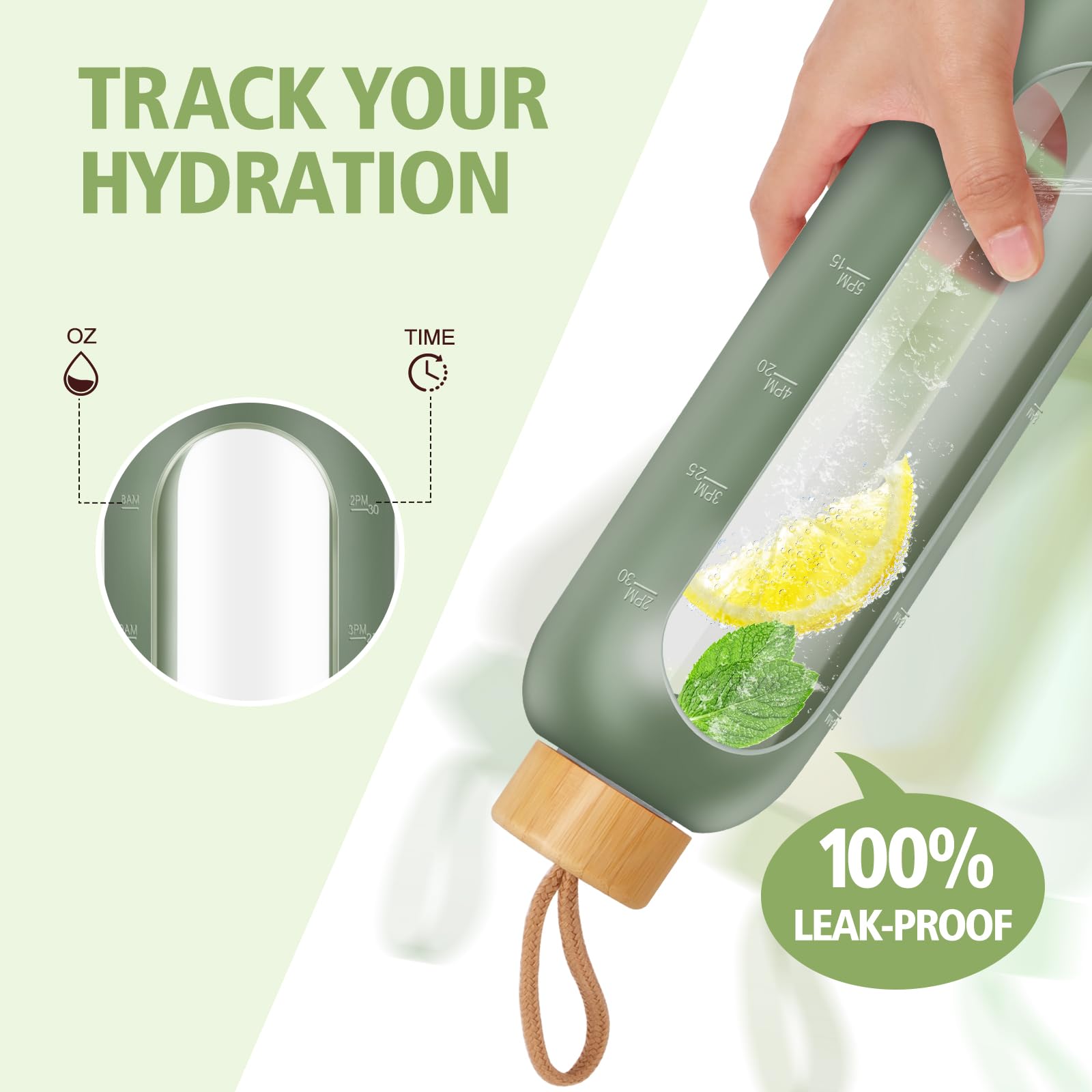 Glass Water Bottles 32 Oz - Motivational Drinking Glass Water Bottle With Silicone Sleeve, Straw