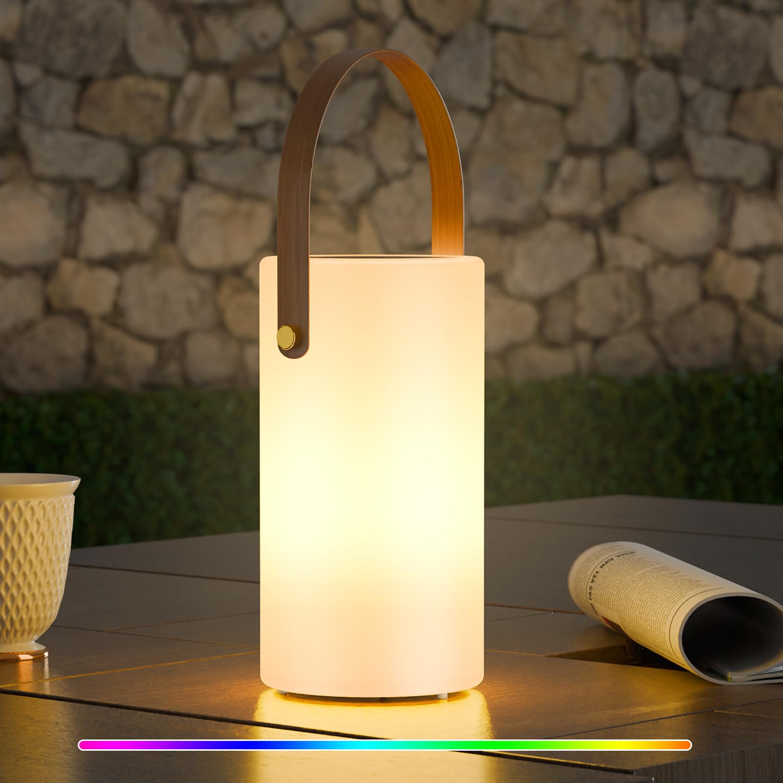 Uuffoo Solar Table Lamp Outdoor Lantern 2 In 1 Charging Portable Led Cordless Lights With Remote 8 Colors, Water-Resistant Ip44 For Patio Terrace Camping Garden Balcony