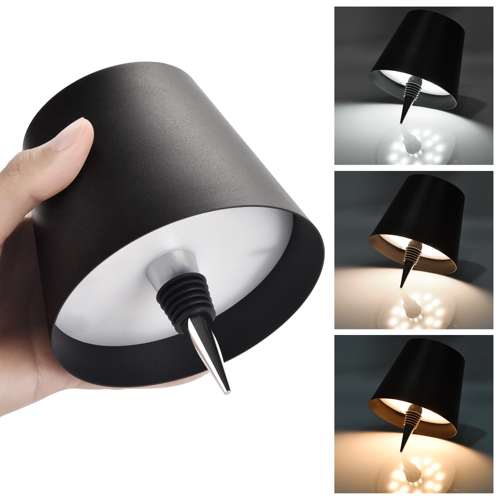 Phntake Wireless Bottle Lamp, 3 Color Temperature Wine Bottle Lamp, Ip54 Rechargeable Led Desk Lamp, Touch Lamp For Nightstand, Battery Operated Lamp For Bedroom, Bar Decor&Living Room